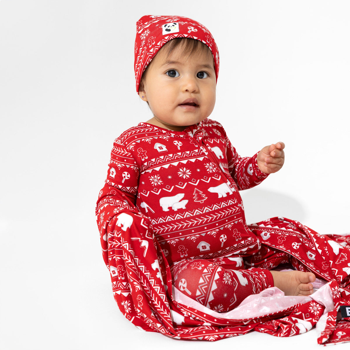 Polar Isle Red Bamboo Swaddle &amp; Beanie Set