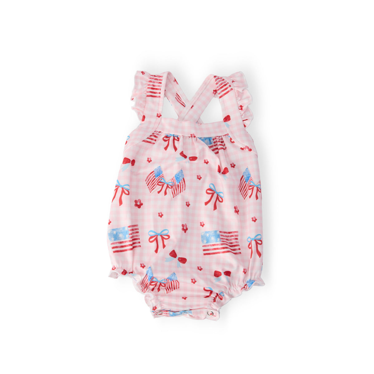 Fancy Flags Ruffle Cross Back Romper