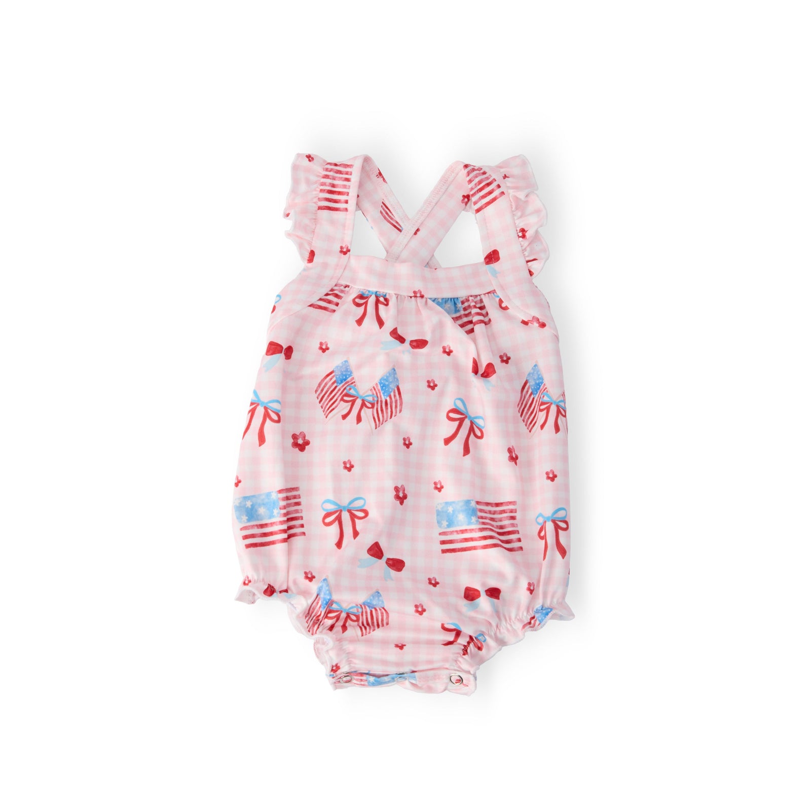 Fancy Flags Ruffle Cross Back Romper