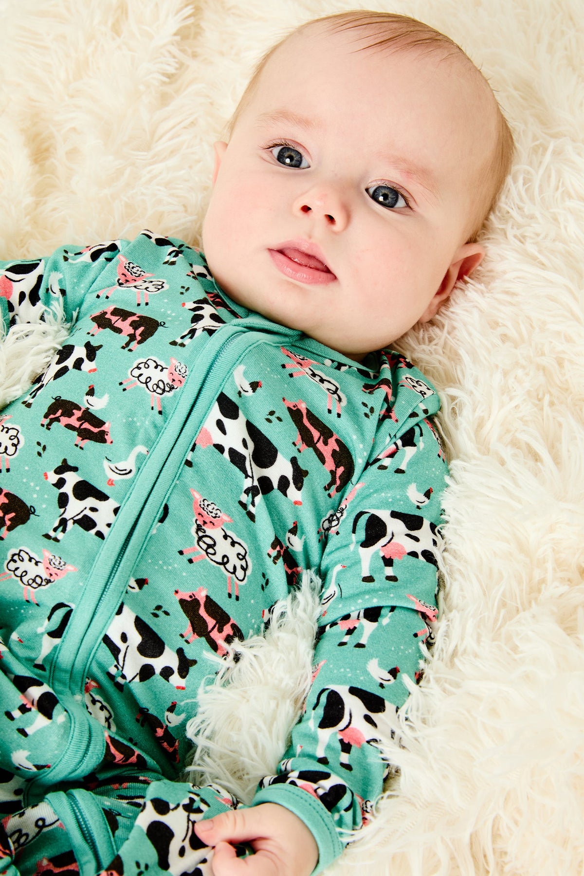 Soft &amp; Stretchy Zipper Footie - Farm Friends