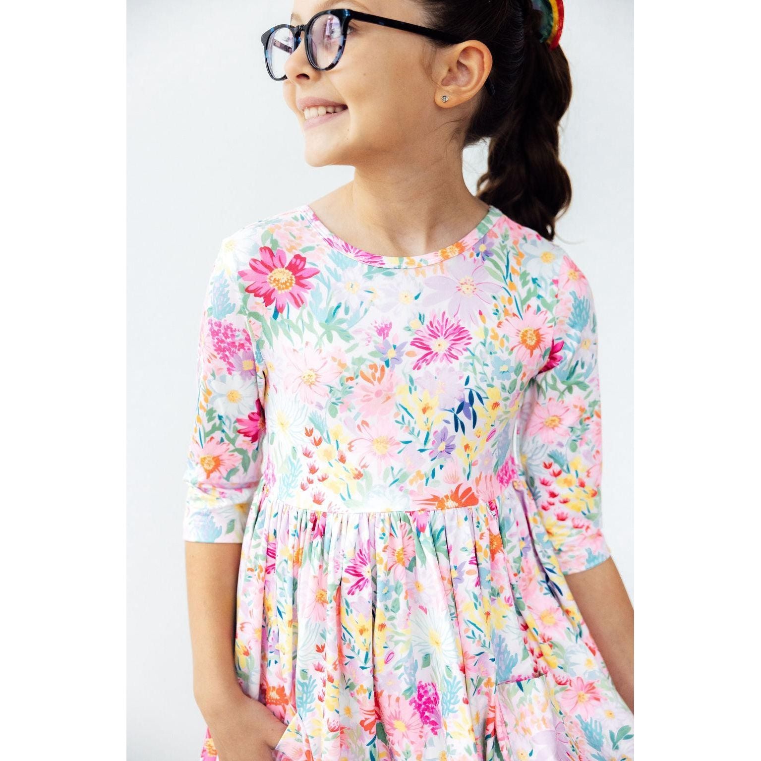Field of Flowers 3/4 Sleeve Pocket Twirl Dress