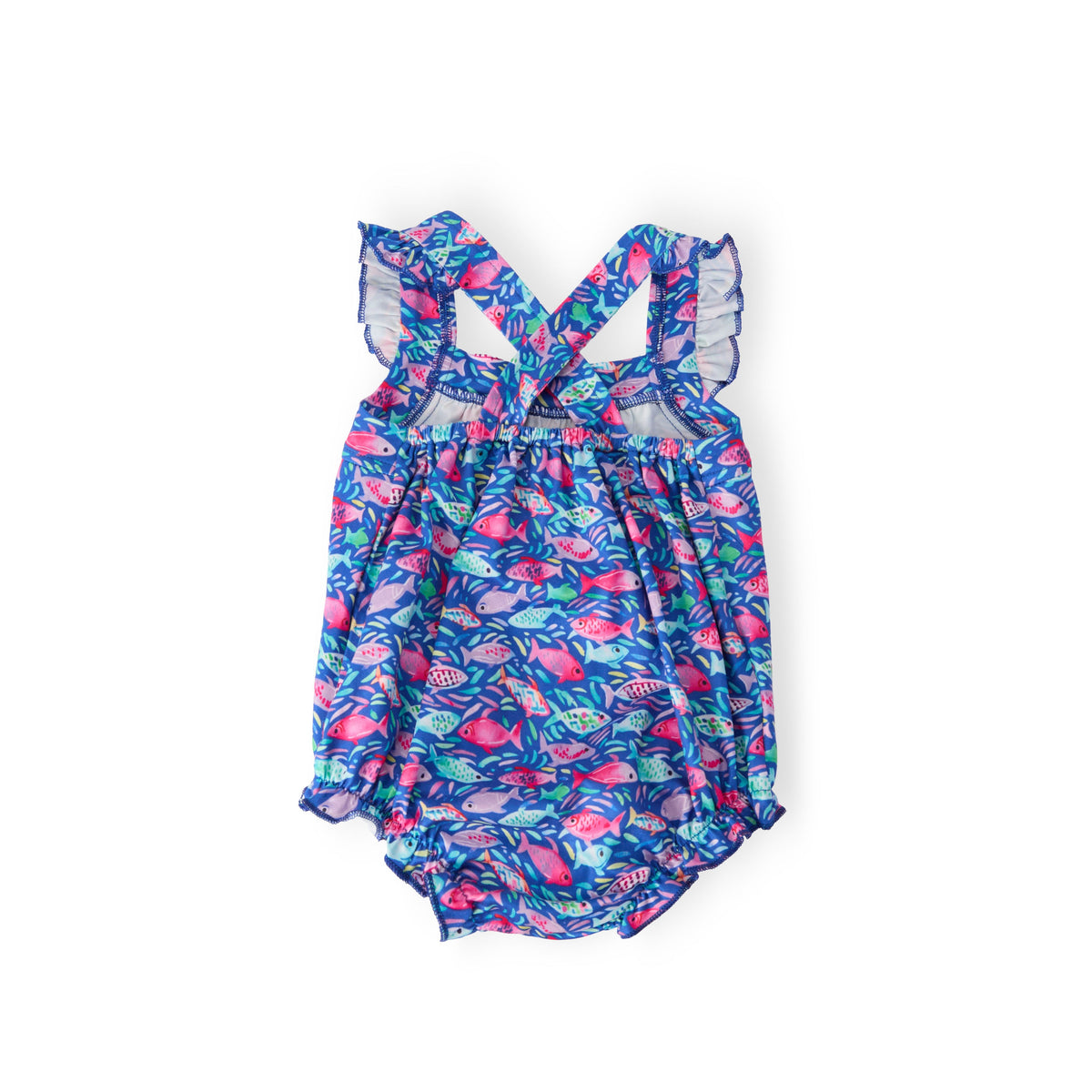 Fish in the Sea Ruffle Cross Back Romper