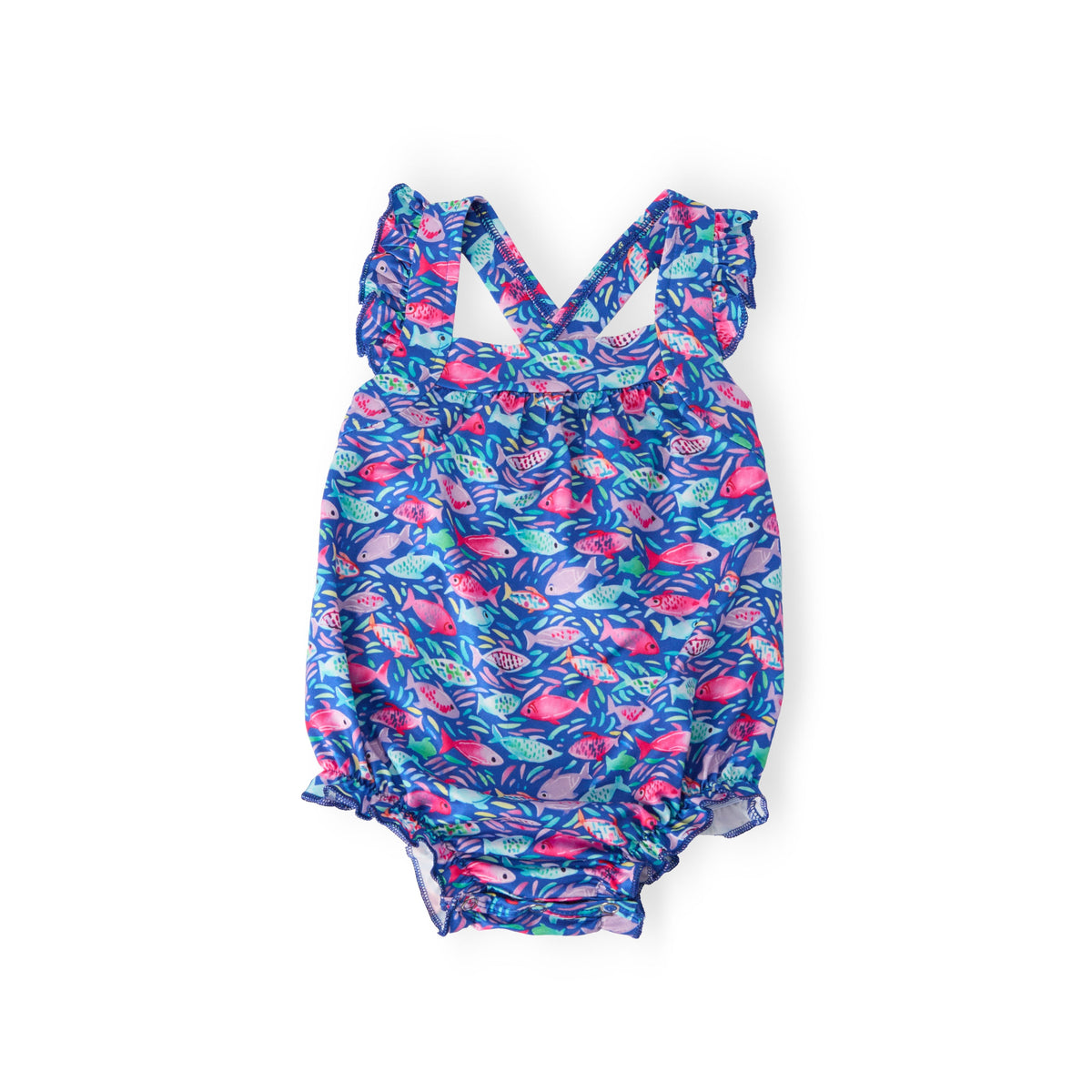 Fish in the Sea Ruffle Cross Back Romper