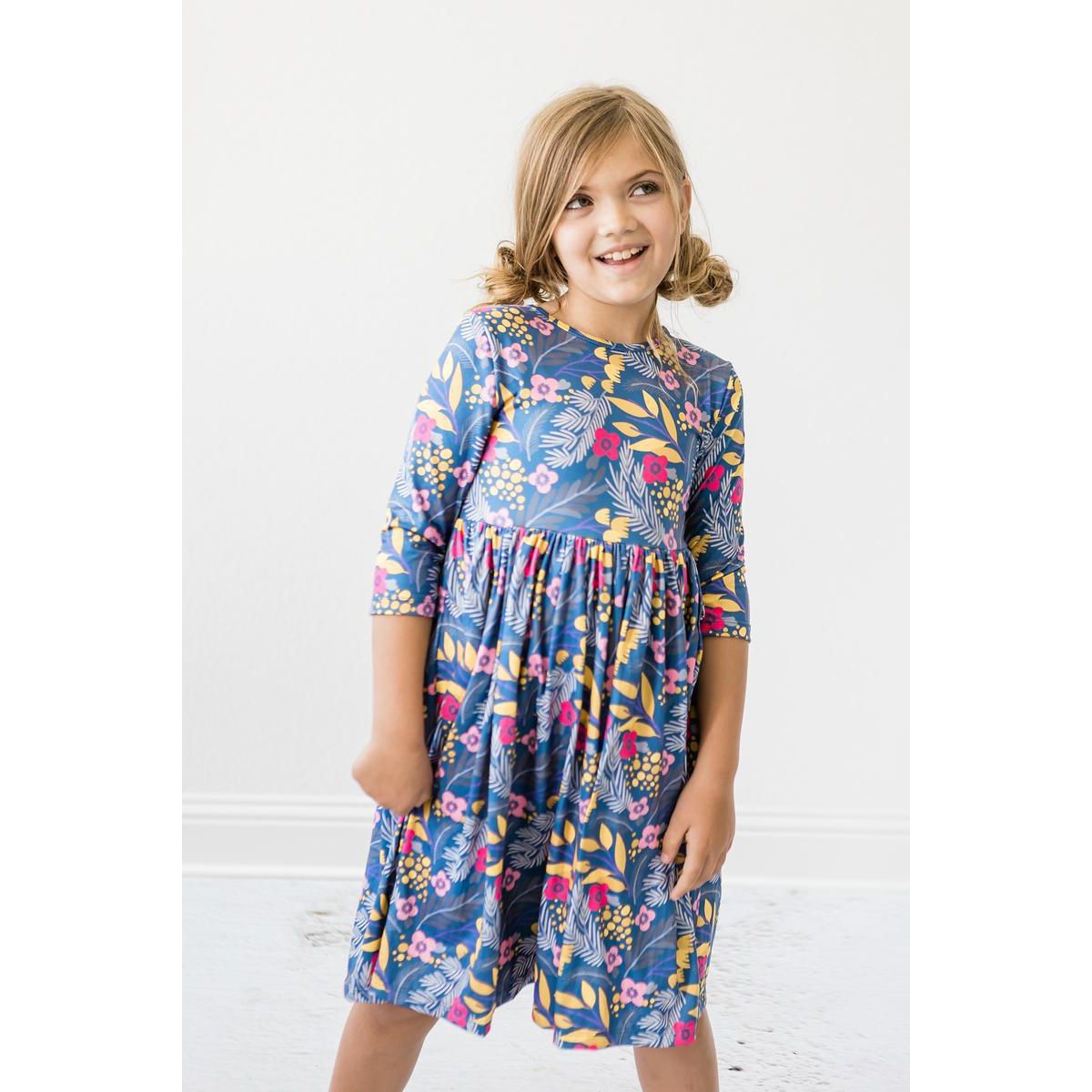 Flora 3/4 Sleeve Pocket Twirl Dress