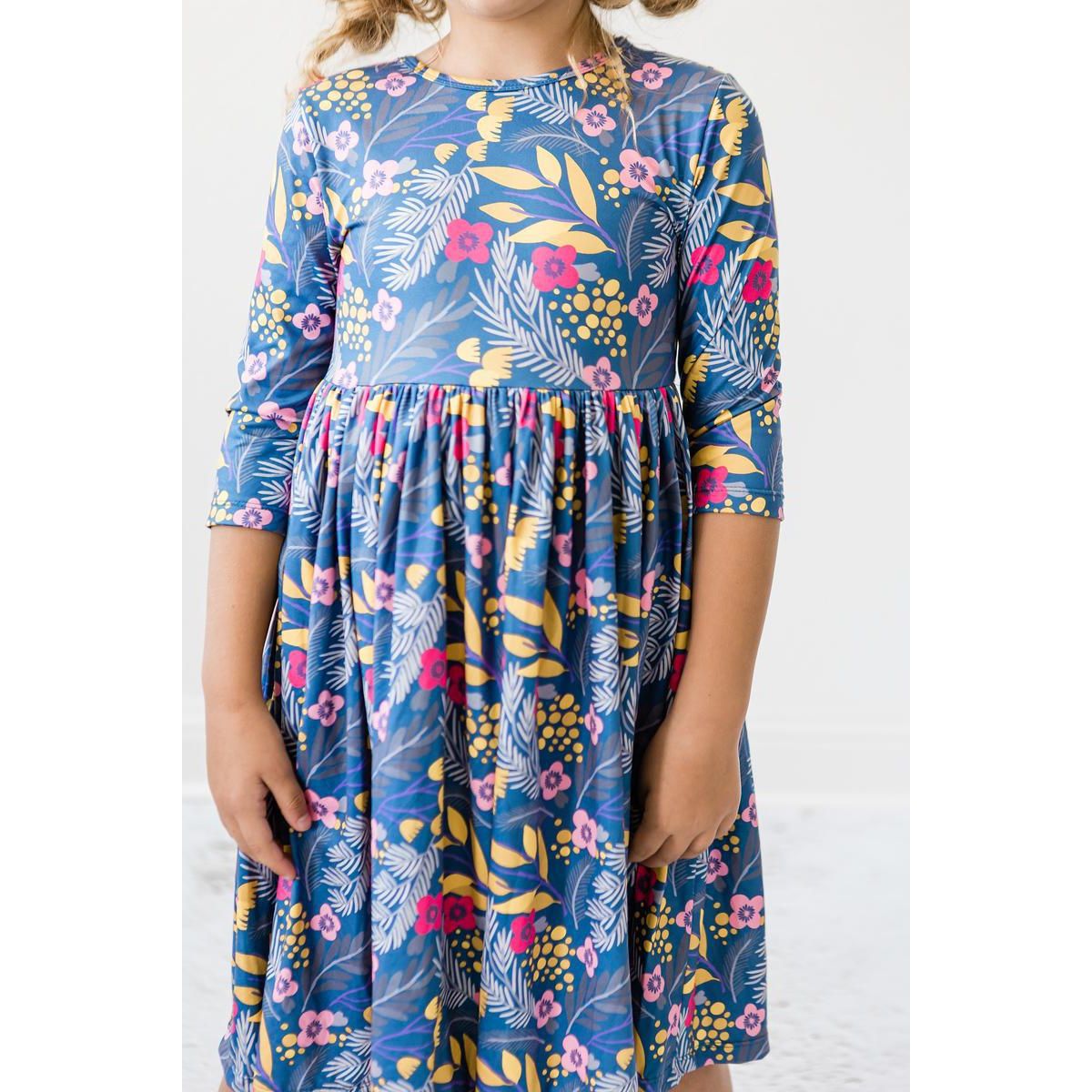 Flora 3/4 Sleeve Pocket Twirl Dress