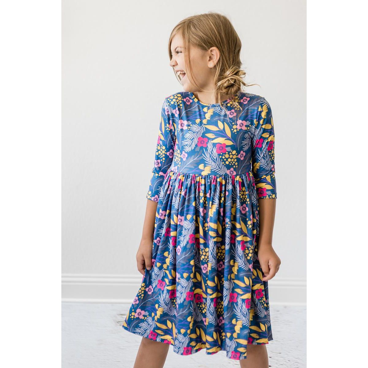 Flora 3/4 Sleeve Pocket Twirl Dress