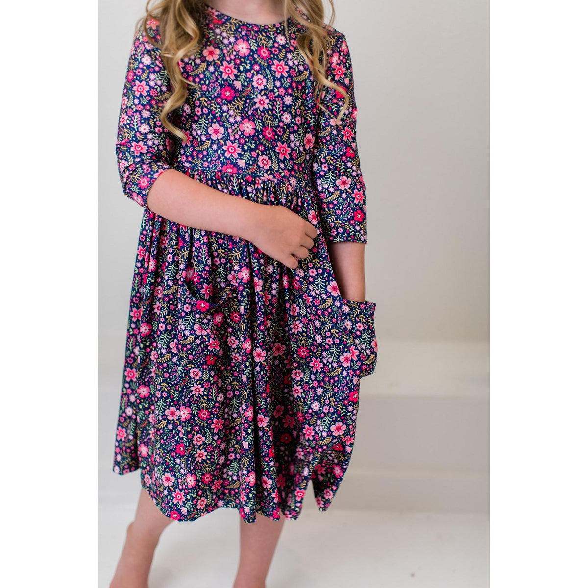 Flower Farm 3/4 Sleeve Pocket Twirl Dress