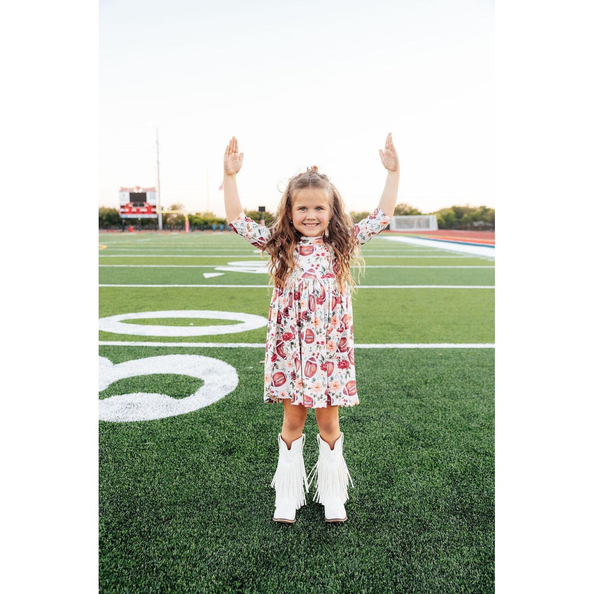 Footballs & Flowers 3/4 Sleeve Pocket Twirl Dress
