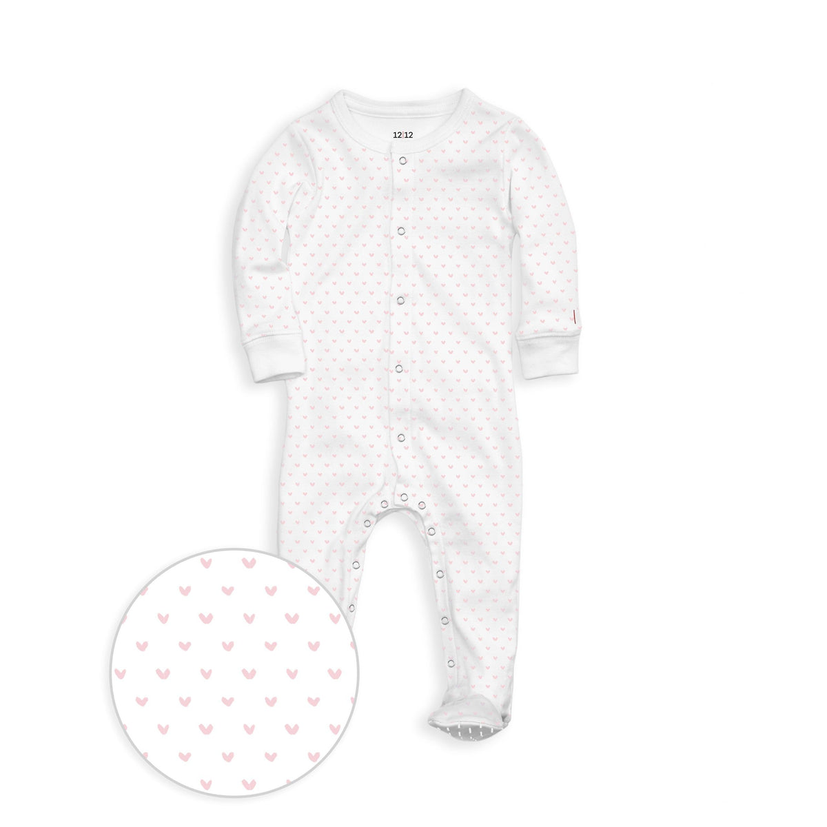 The Organic Snap Footie [Pink Tiny Hearts]