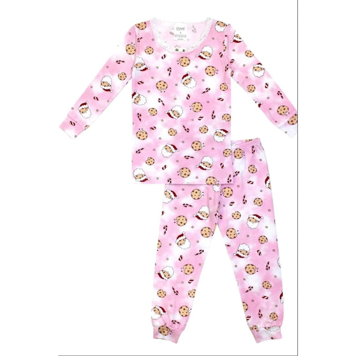 long sleeve pajama set | santa cookie pink