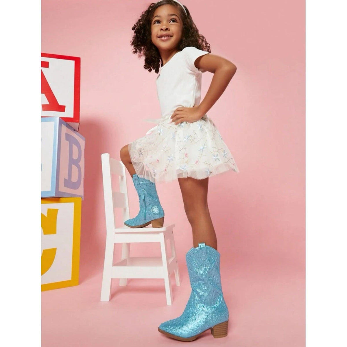 kids rhinestone cowboy boots | blue