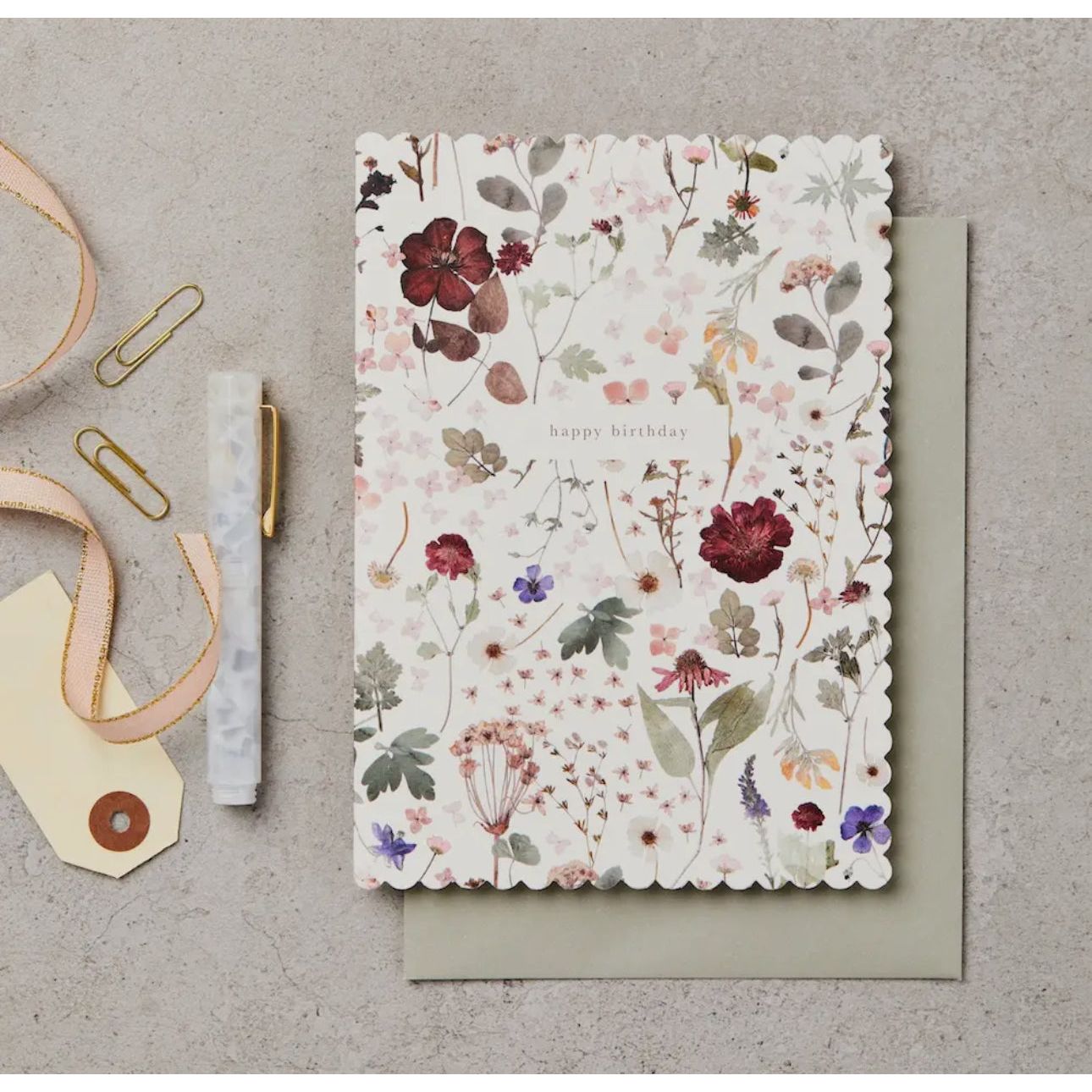 pressed floral birthday card