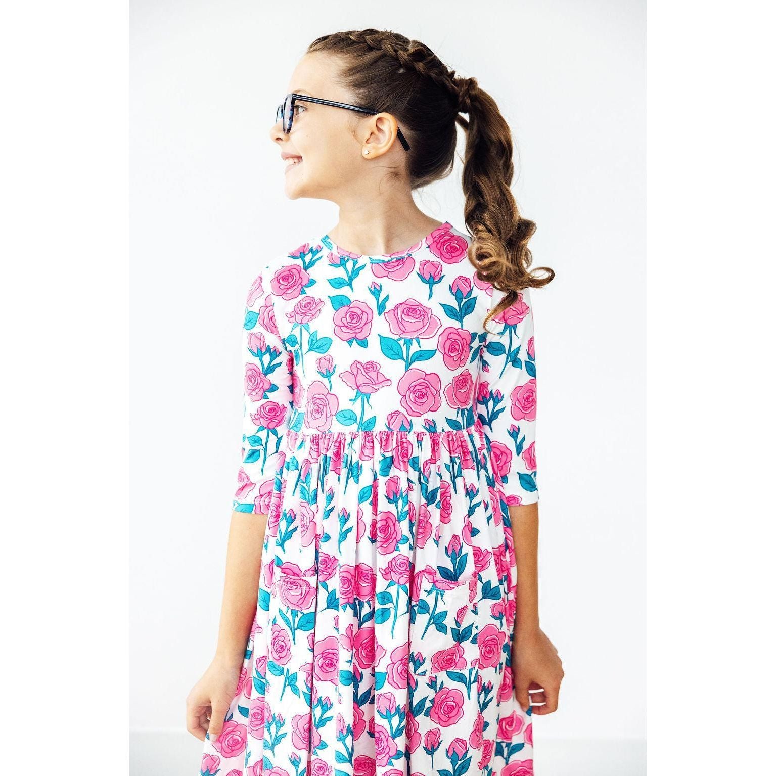 Garden Glow 3/4 Sleeve Pocket Twirl Dress