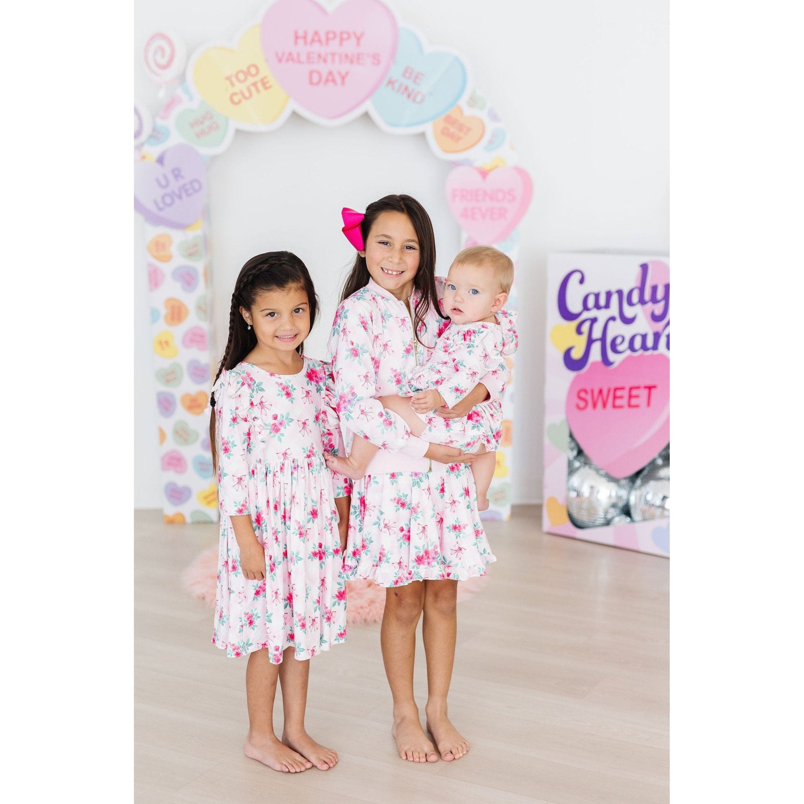 Gingham Bows 3/4 Sleeve Flutter Twirl Bodysuit