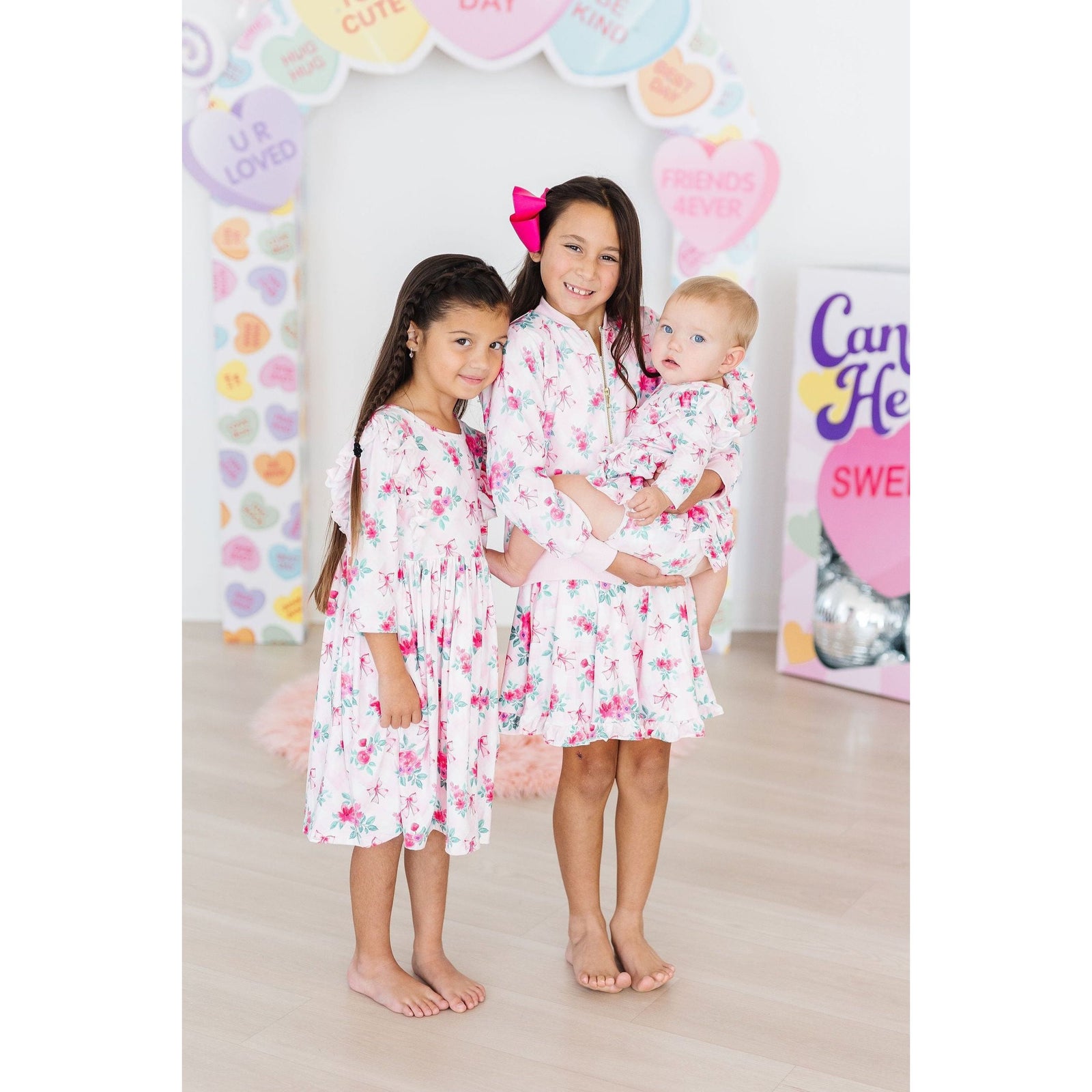 Gingham Bows 3/4 Sleeve Ruffle Twirl Dress