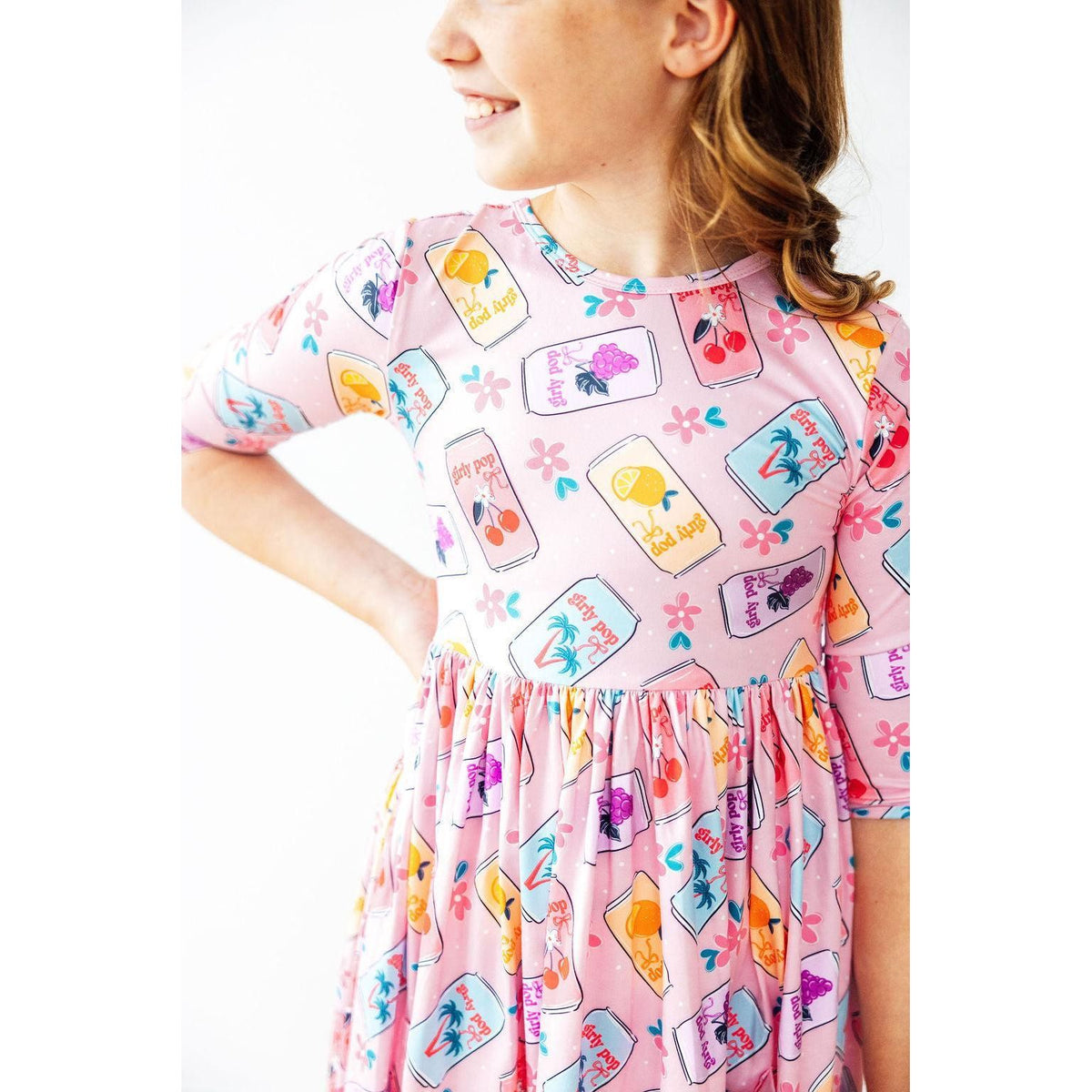 Girly Pop 3/4 Sleeve Pocket Twirl Dress