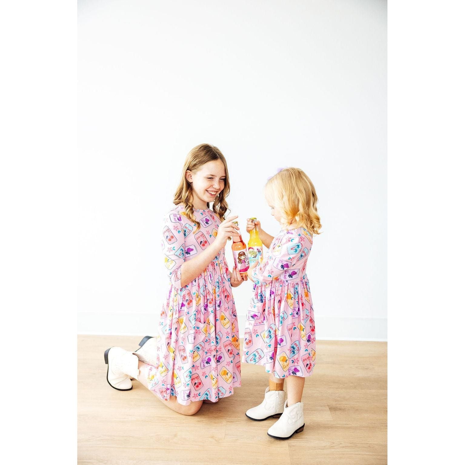 Girly Pop 3/4 Sleeve Pocket Twirl Dress