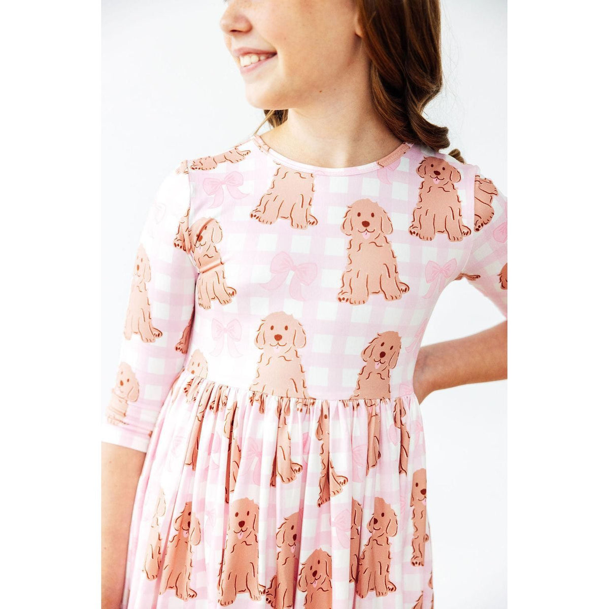 Goldendoodle 3/4 Sleeve Pocket Twirl Dress
