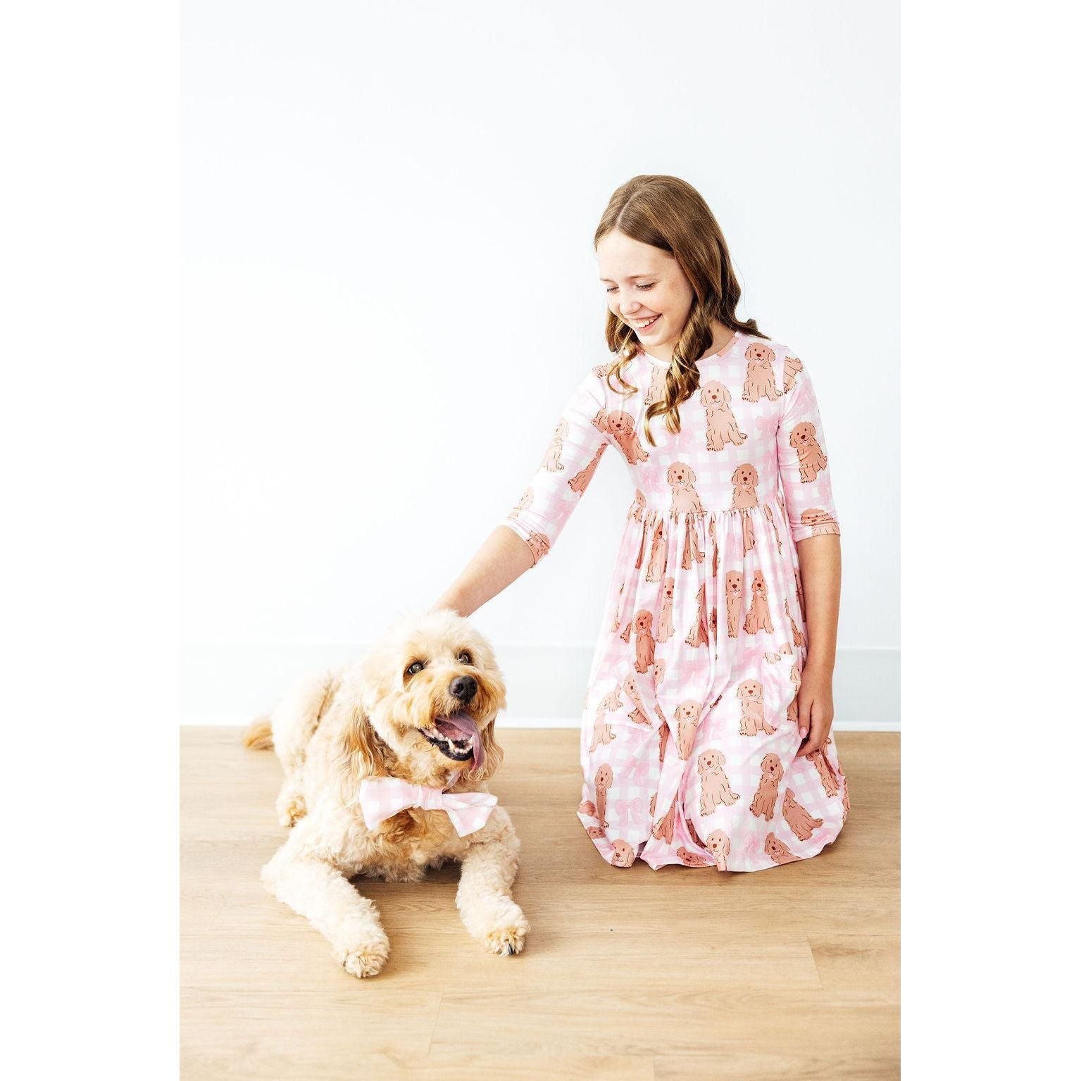 Goldendoodle 3/4 Sleeve Pocket Twirl Dress