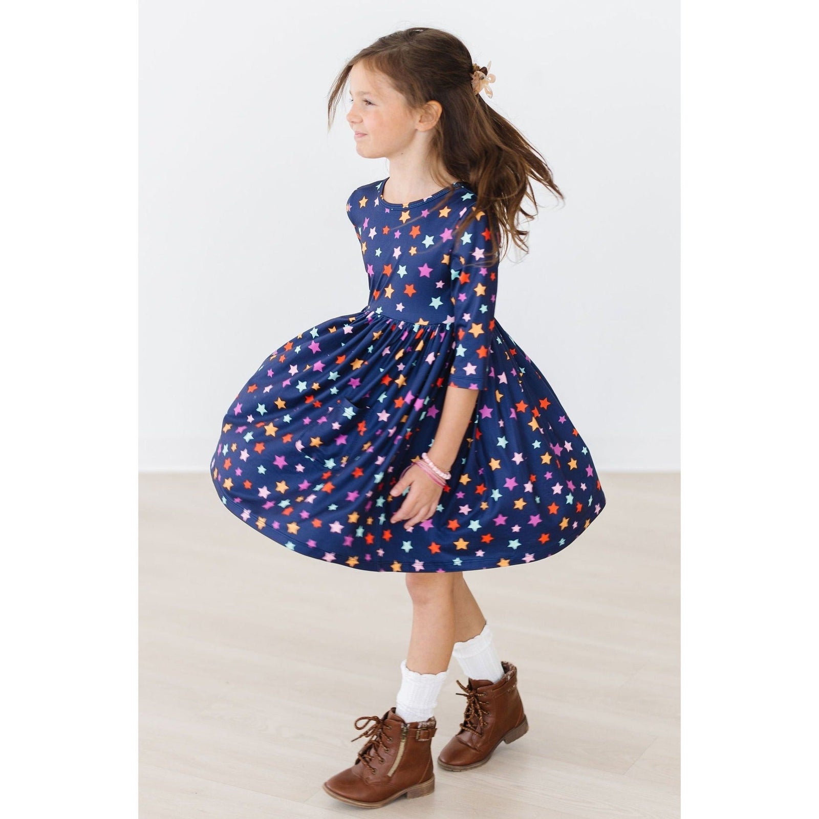 Halloween Stars 3/4 Sleeve Pocket Twirl Dress