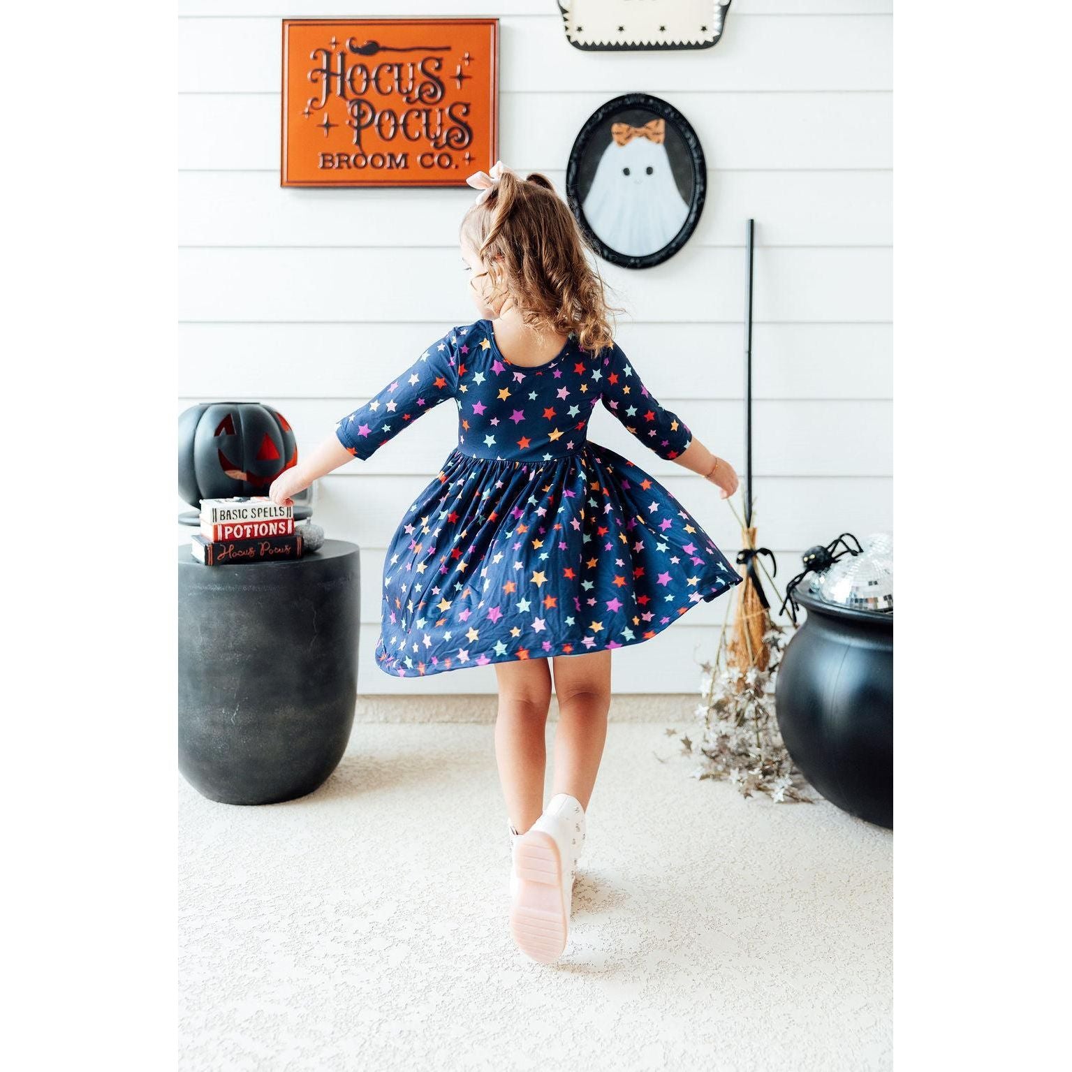 Halloween Stars 3/4 Sleeve Pocket Twirl Dress