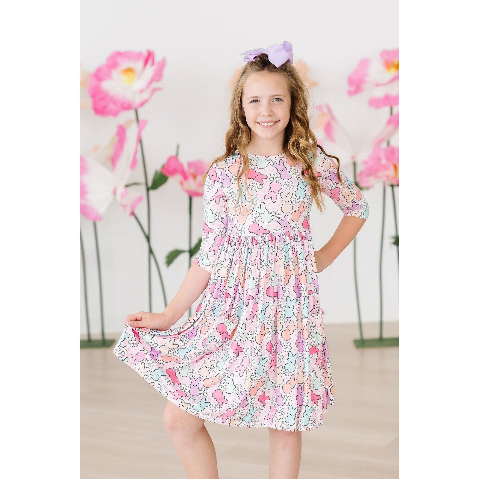 Hangin with my Peeps 3/4 Sleeve Pocket Twirl Dress