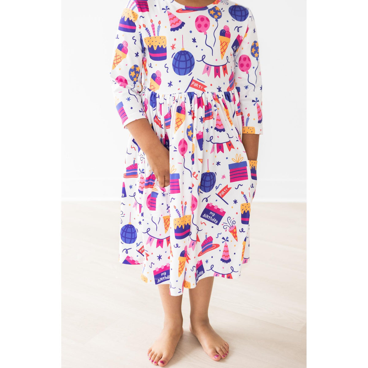 Happy Birthday 3/4 Sleeve Pocket Twirl Dress