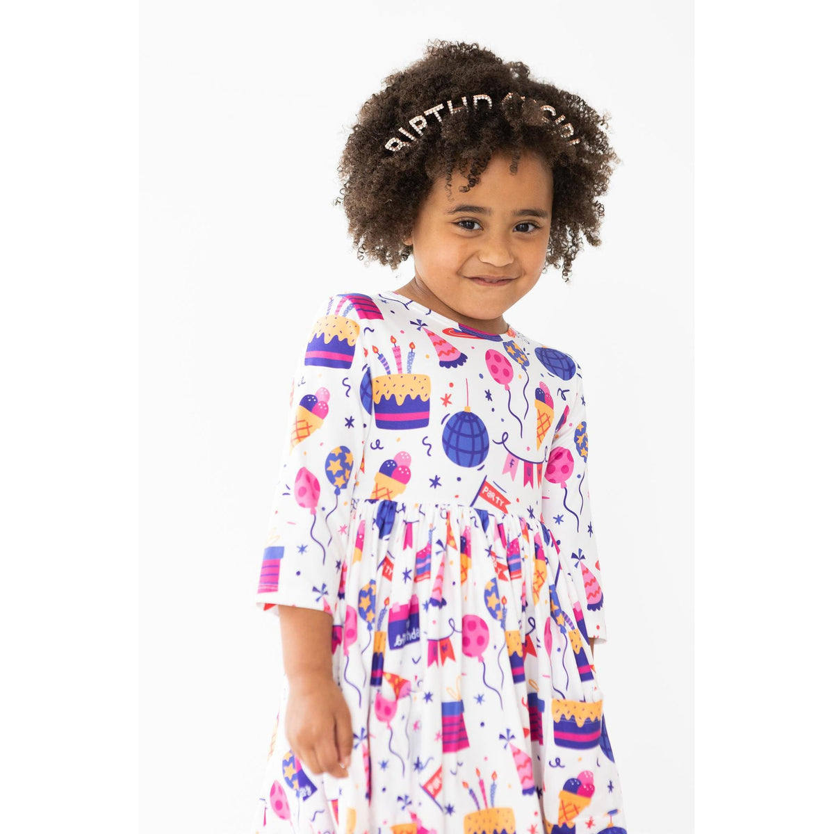 Happy Birthday 3/4 Sleeve Pocket Twirl Dress