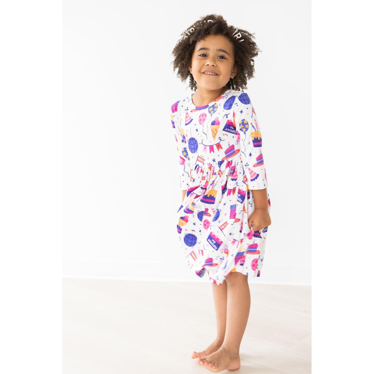 Happy Birthday 3/4 Sleeve Pocket Twirl Dress