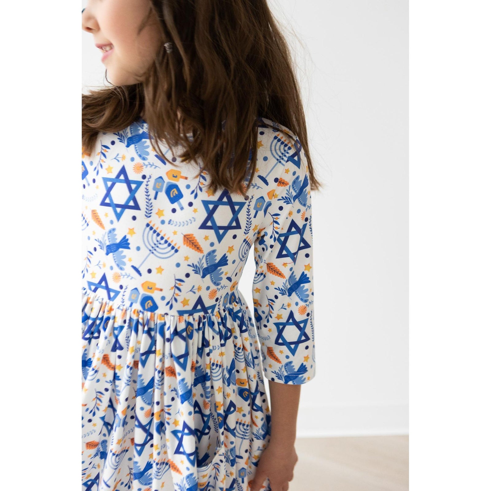 Happy Hanukkah 3/4 Sleeve Pocket Twirl Dress