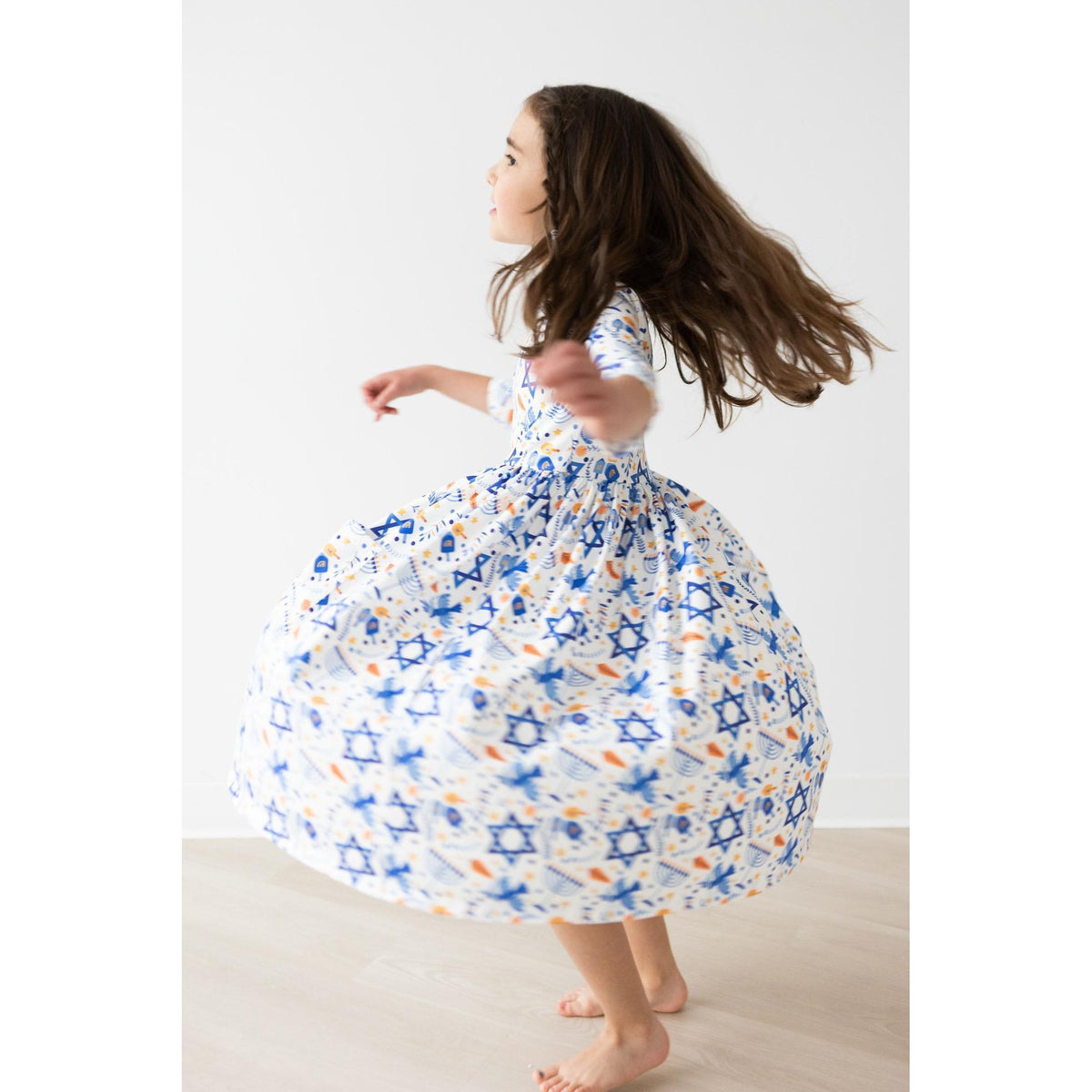 Happy Hanukkah 3/4 Sleeve Pocket Twirl Dress
