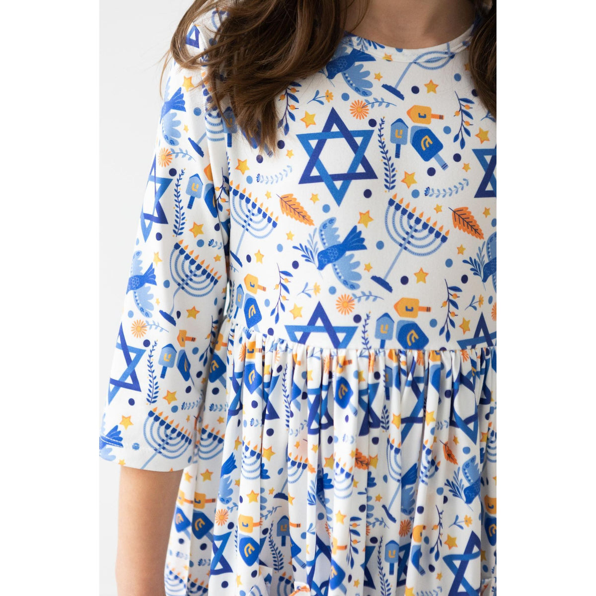 Happy Hanukkah 3/4 Sleeve Pocket Twirl Dress