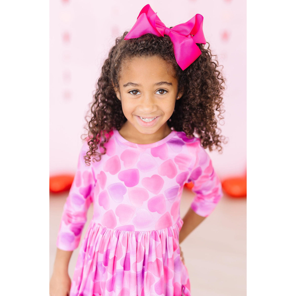 Happy Heart Day 3/4 Sleeve Pocket Twirl Dress