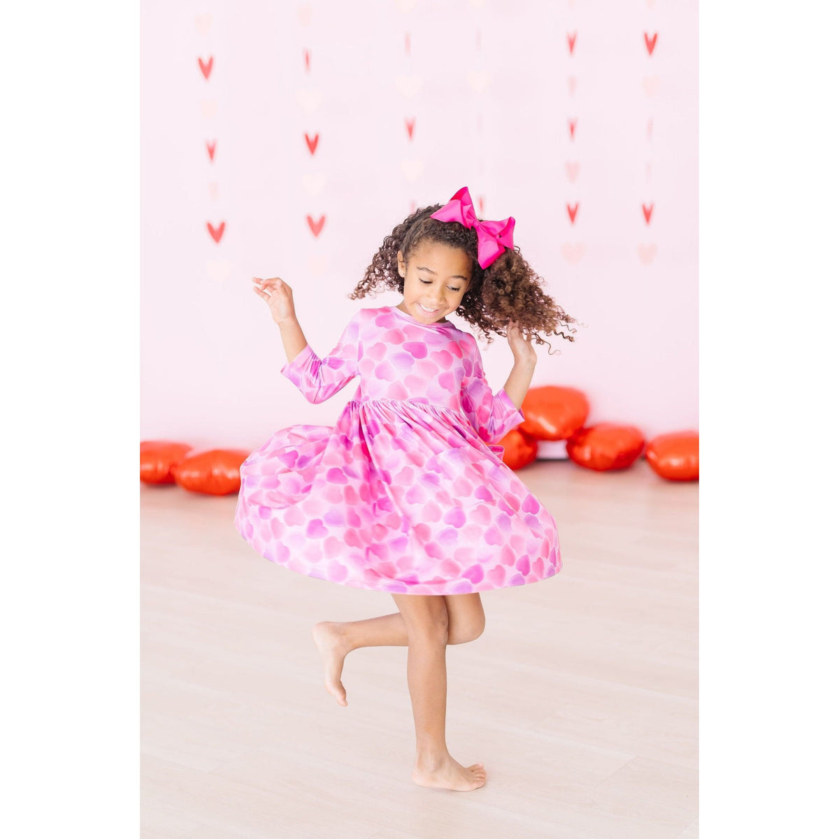 Happy Heart Day 3/4 Sleeve Pocket Twirl Dress