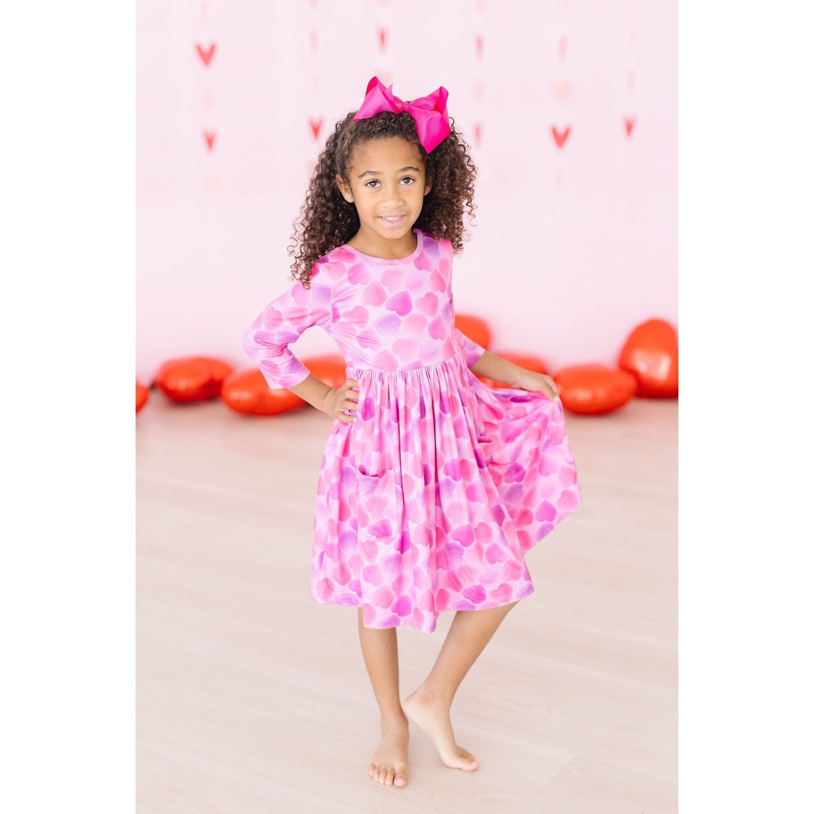 Happy Heart Day 3/4 Sleeve Pocket Twirl Dress
