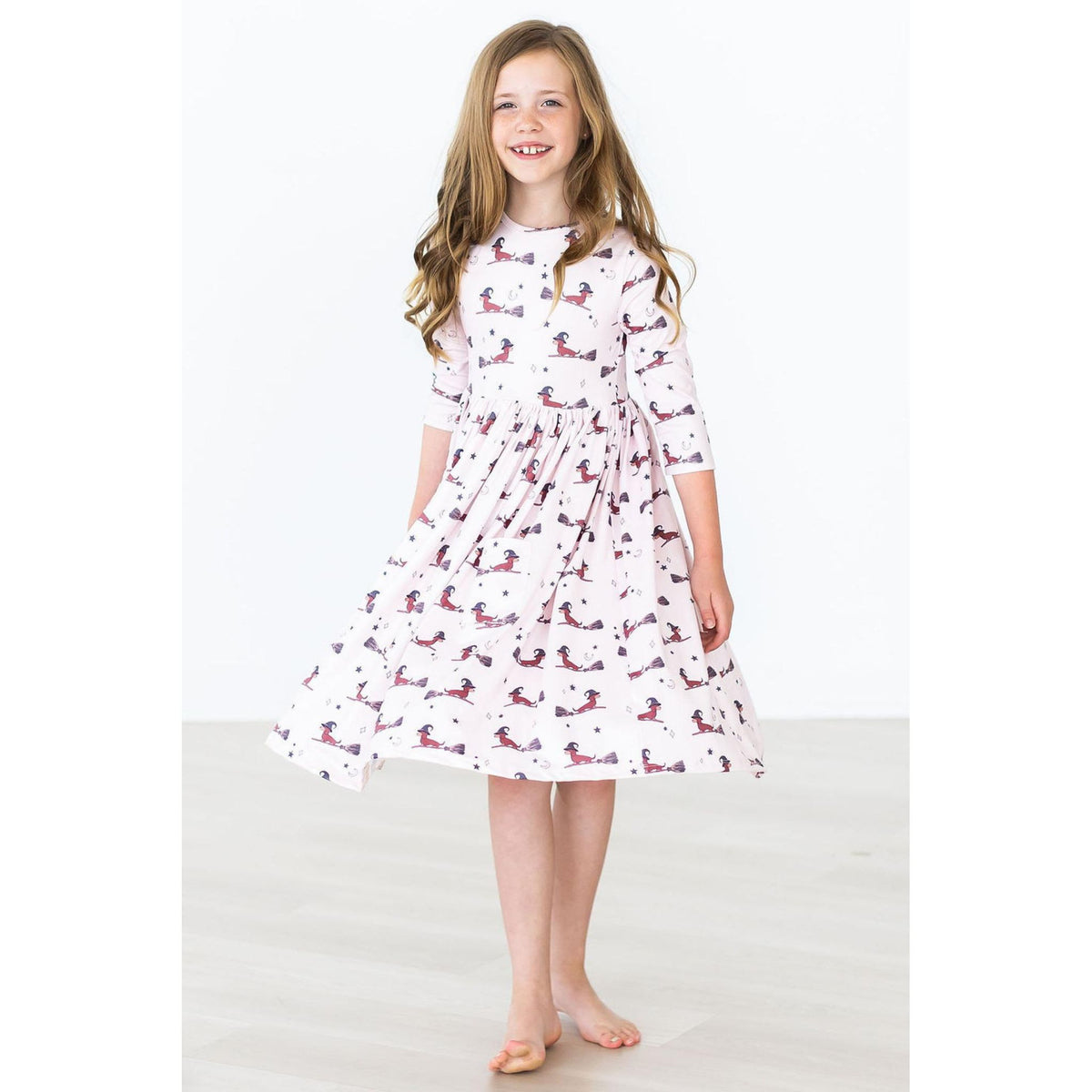 Happy Howl-oween 3/4 Sleeve Pocket Twirl Dress