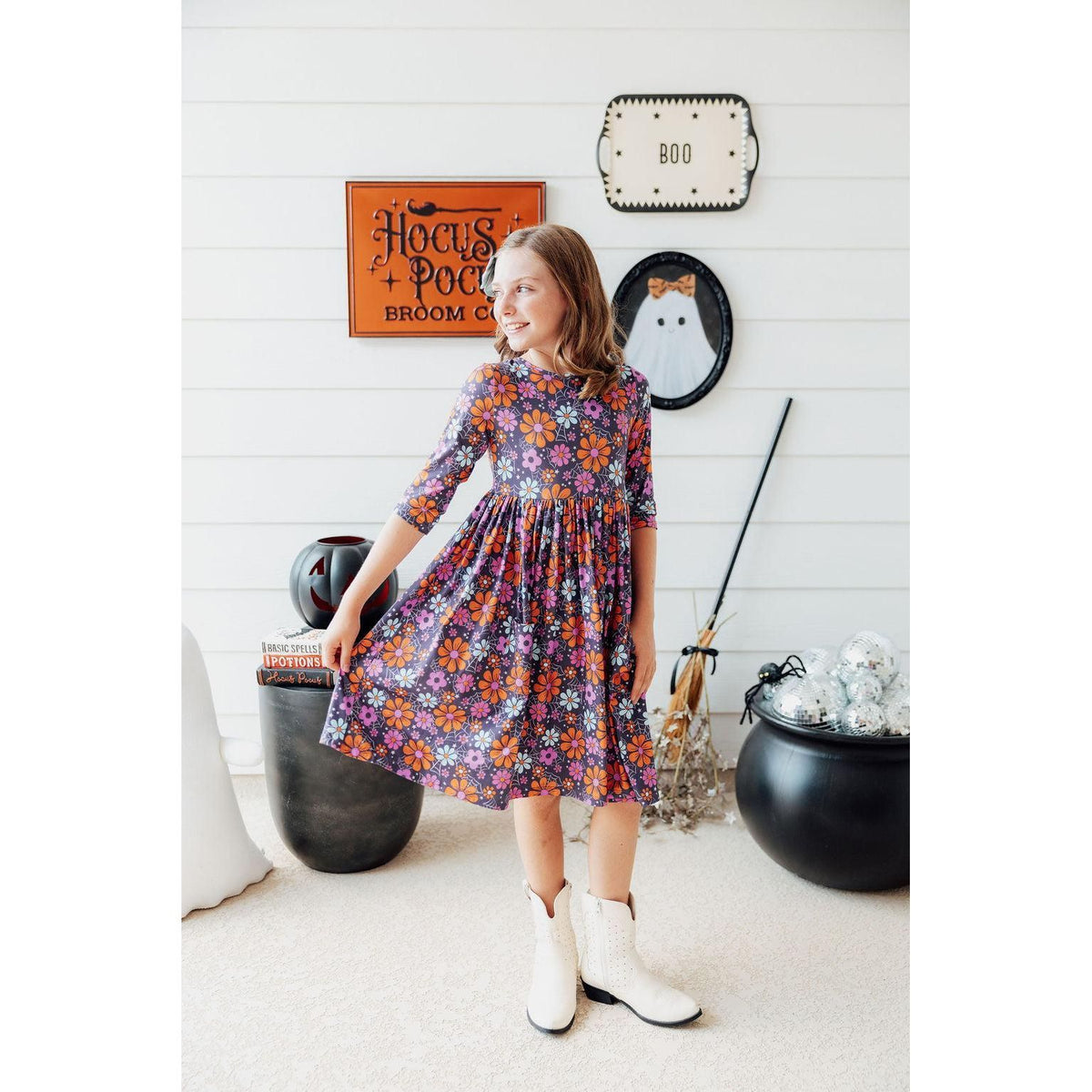Haunted Garden 3/4 Sleeve Pocket Twirl Dress