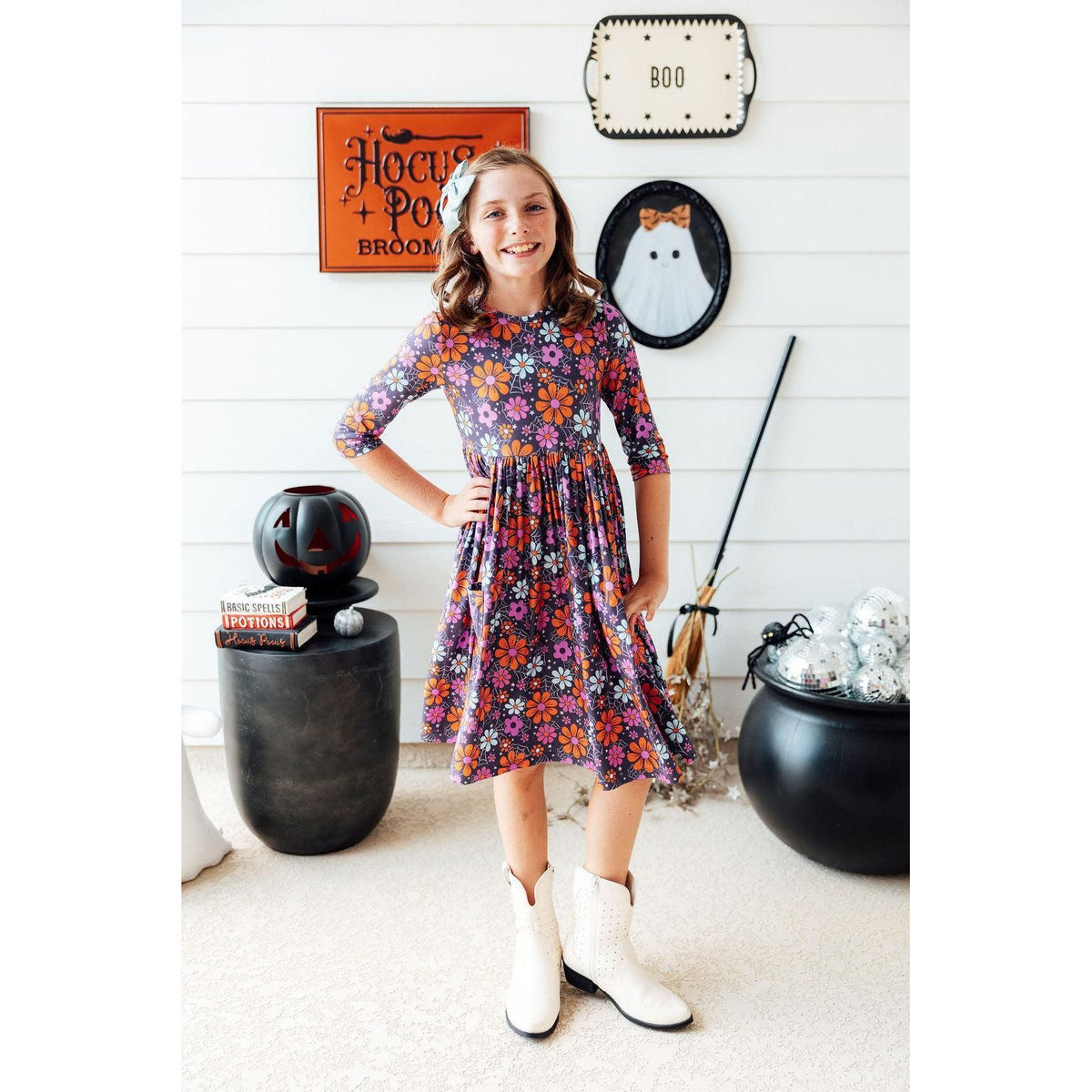 Haunted Garden 3/4 Sleeve Pocket Twirl Dress