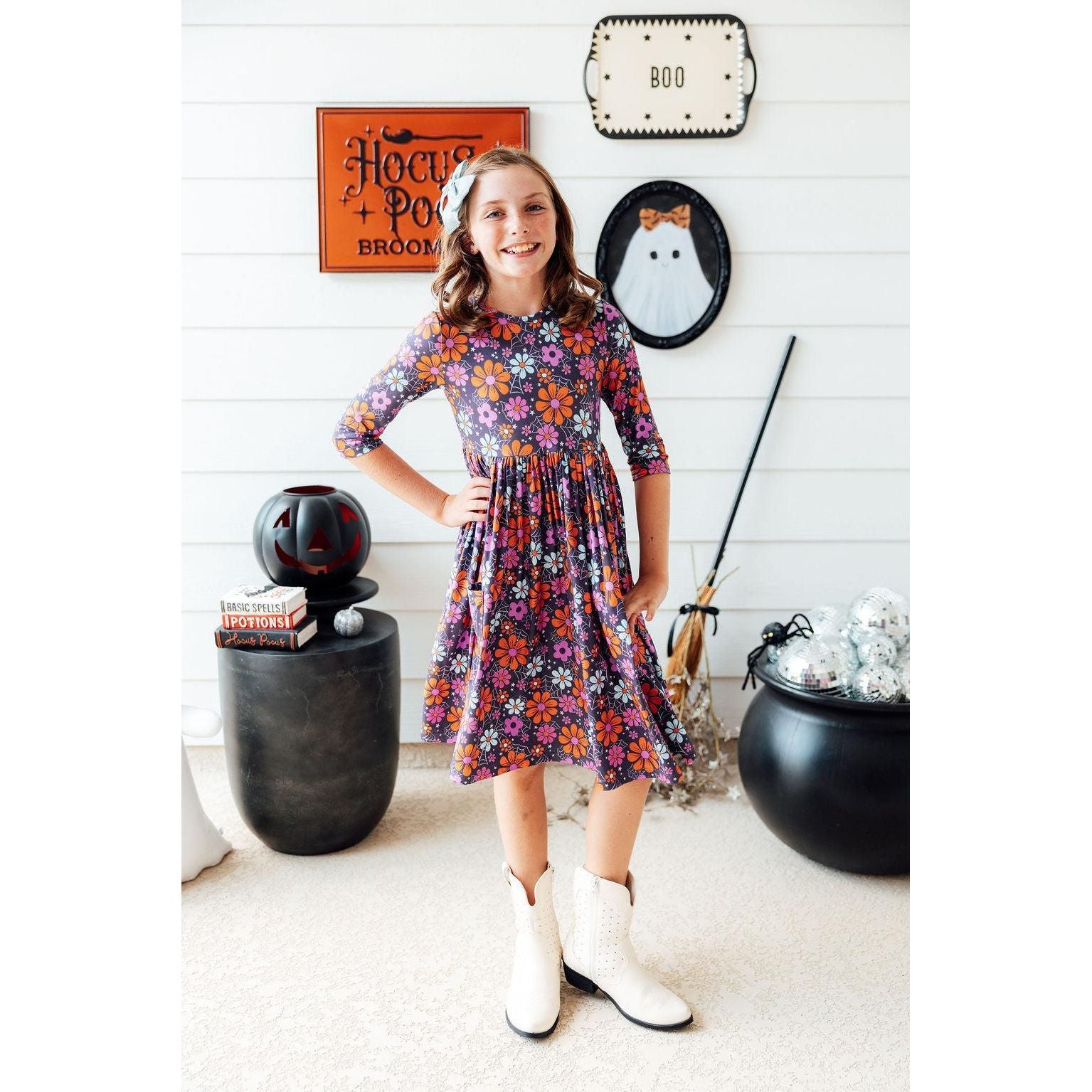 Haunted Garden 3/4 Sleeve Pocket Twirl Dress