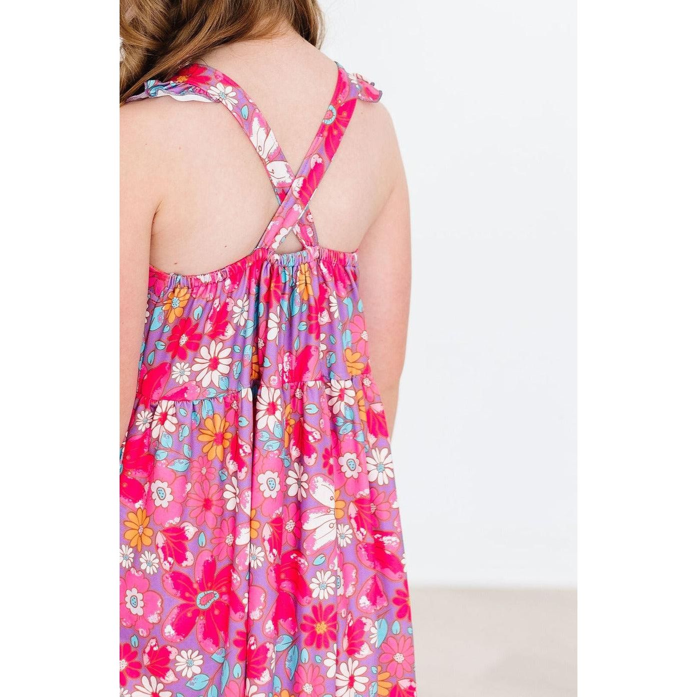 Hawaiian Floral Ruffle Cross Back Dress