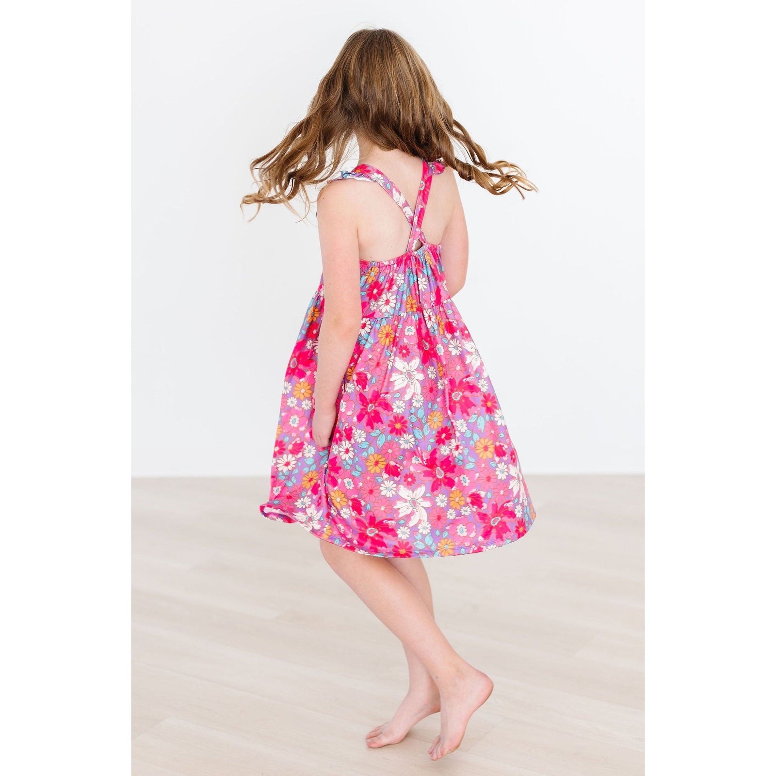 Hawaiian Floral Ruffle Cross Back Dress