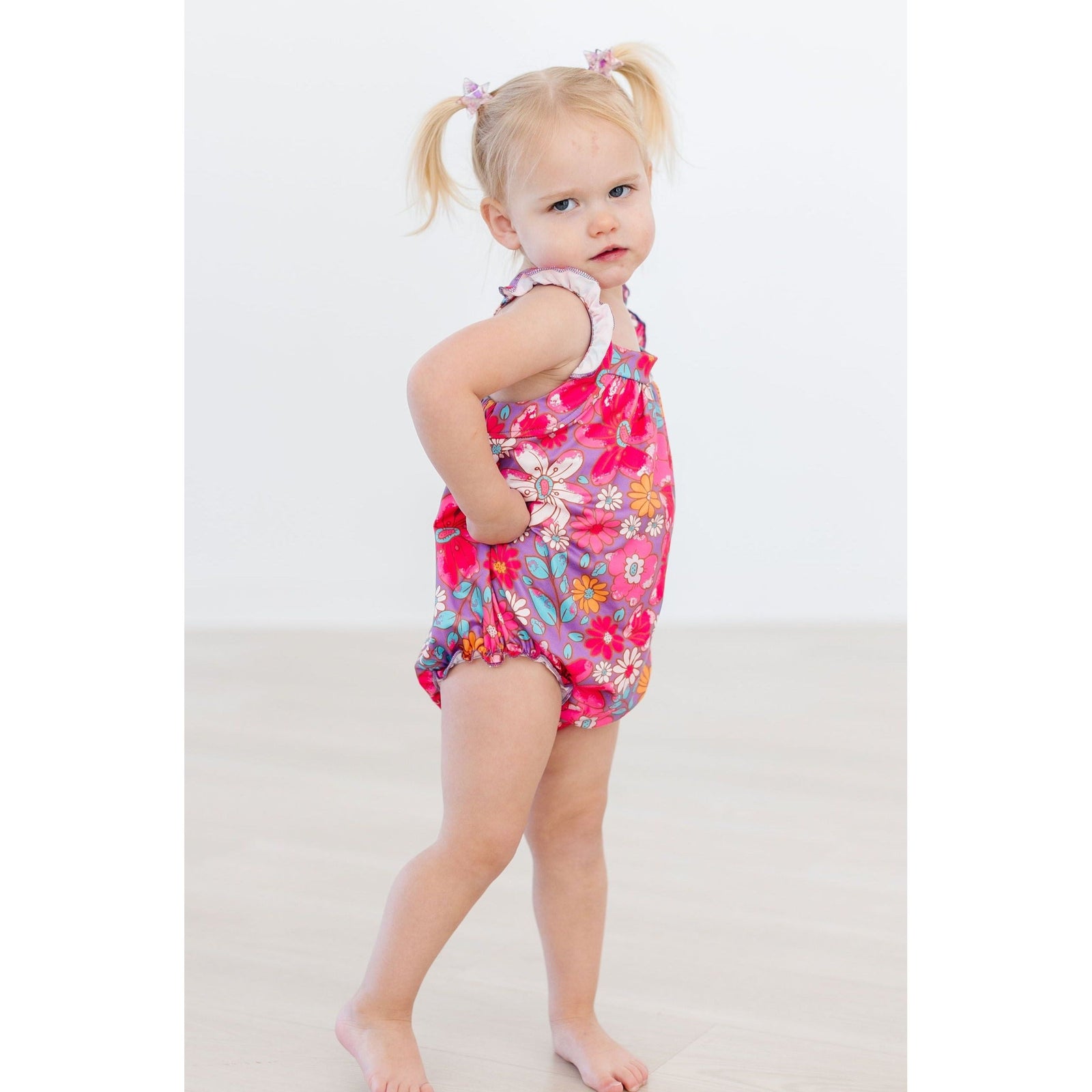 Hawaiian Floral Ruffle Cross Back Romper