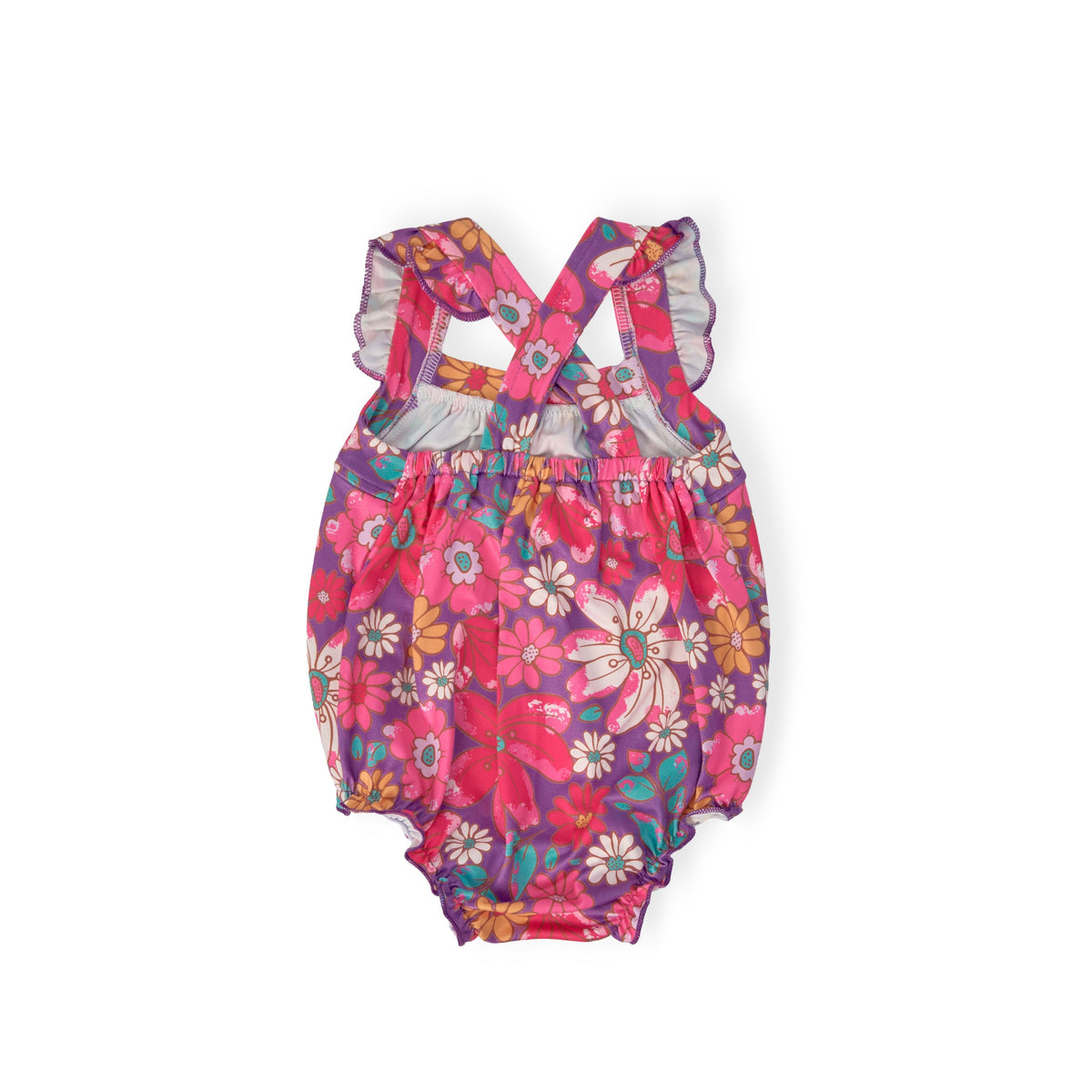 Hawaiian Floral Ruffle Cross Back Romper