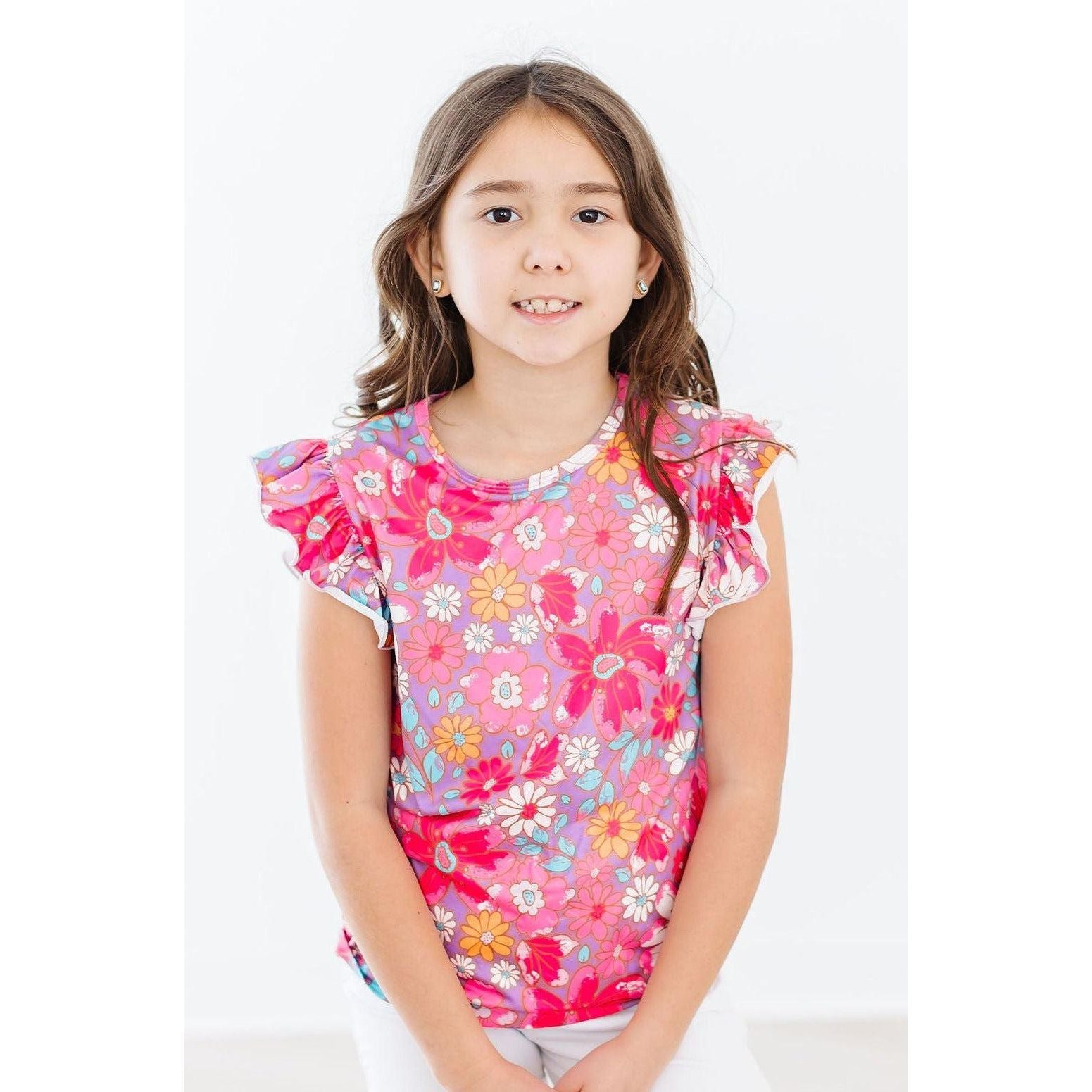 Hawaiian Floral S/S Ruffle Tee