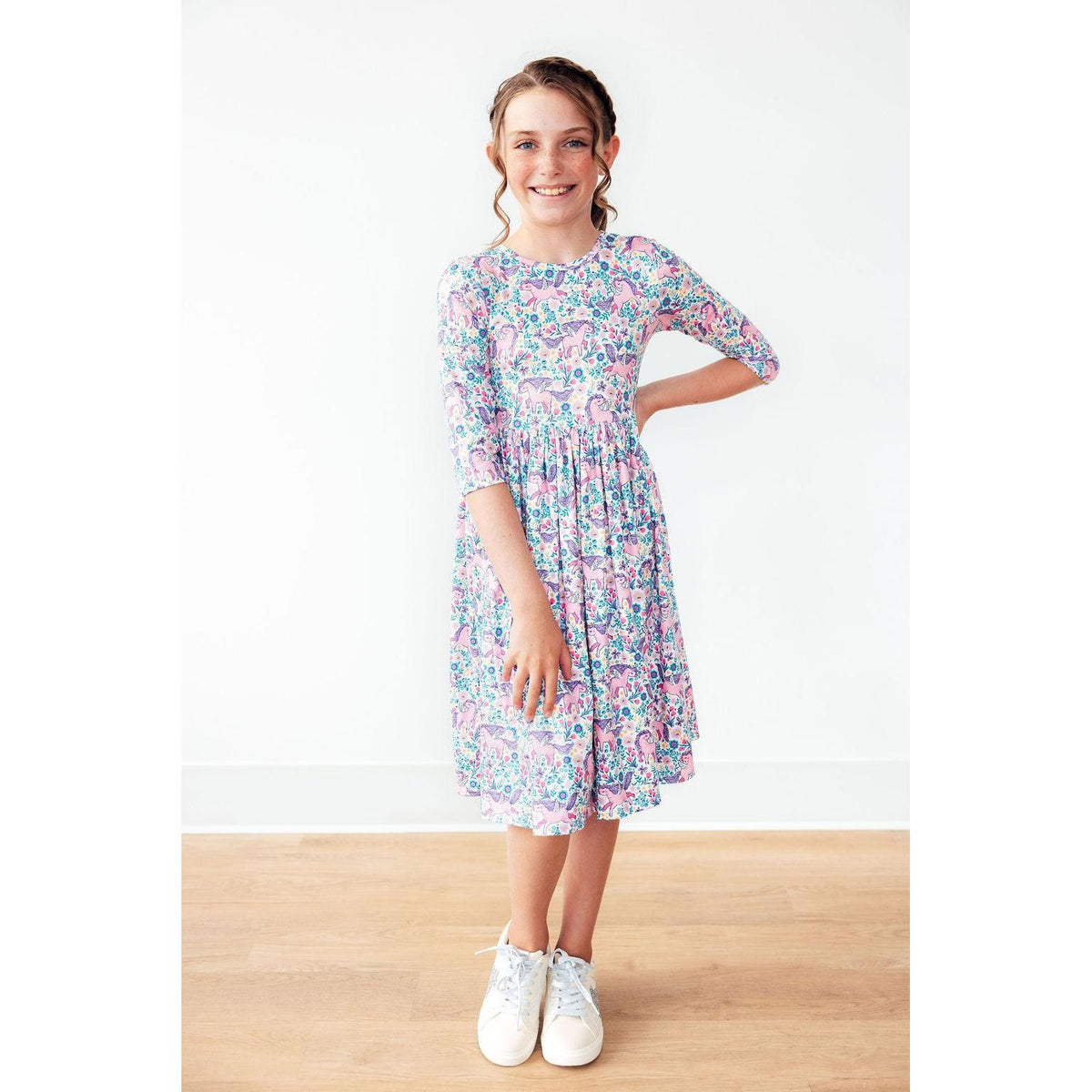 Head in the Clouds 3/4 Sleeve Pocket Twirl Dress