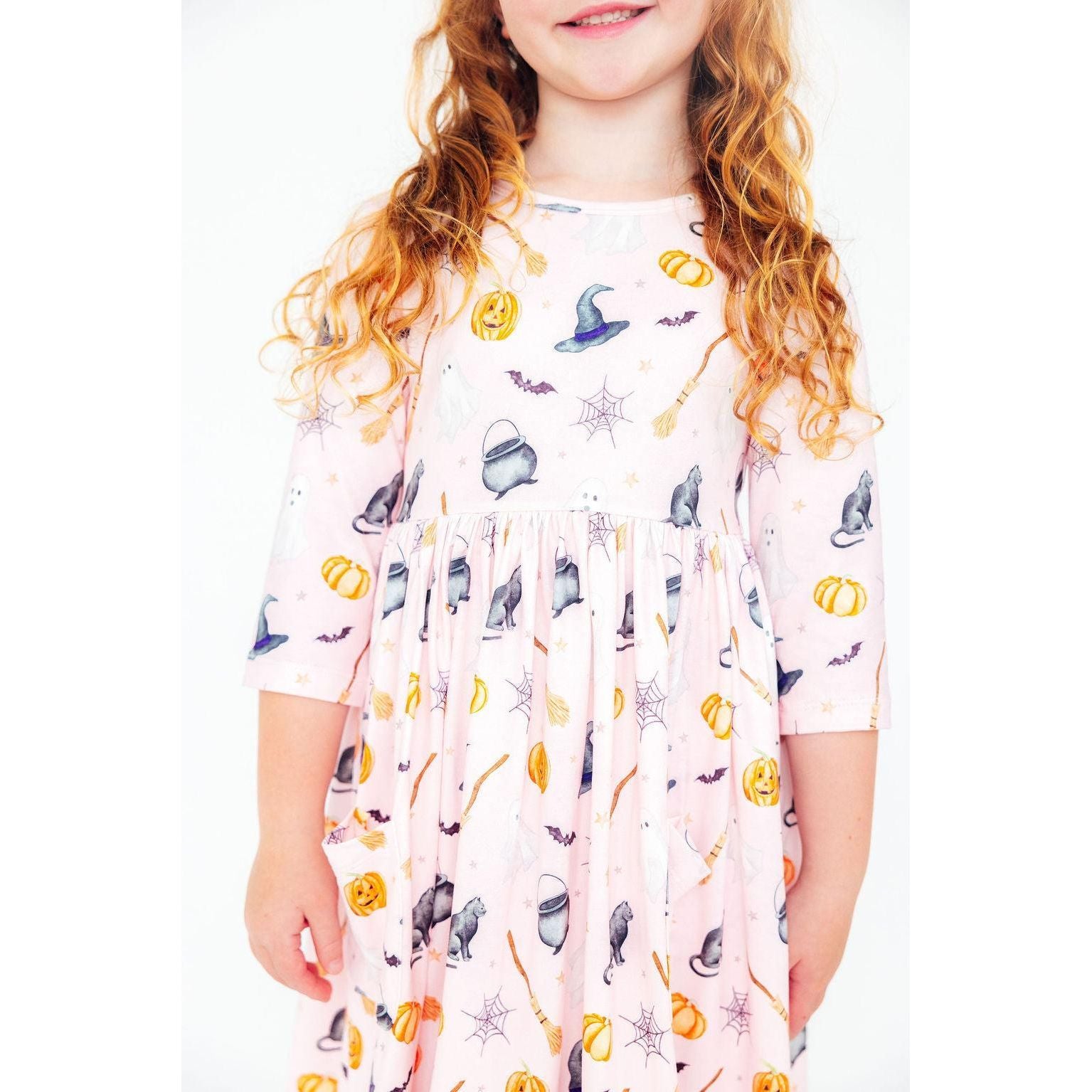 Hey Boo 3/4 Sleeve Pocket Twirl Dress
