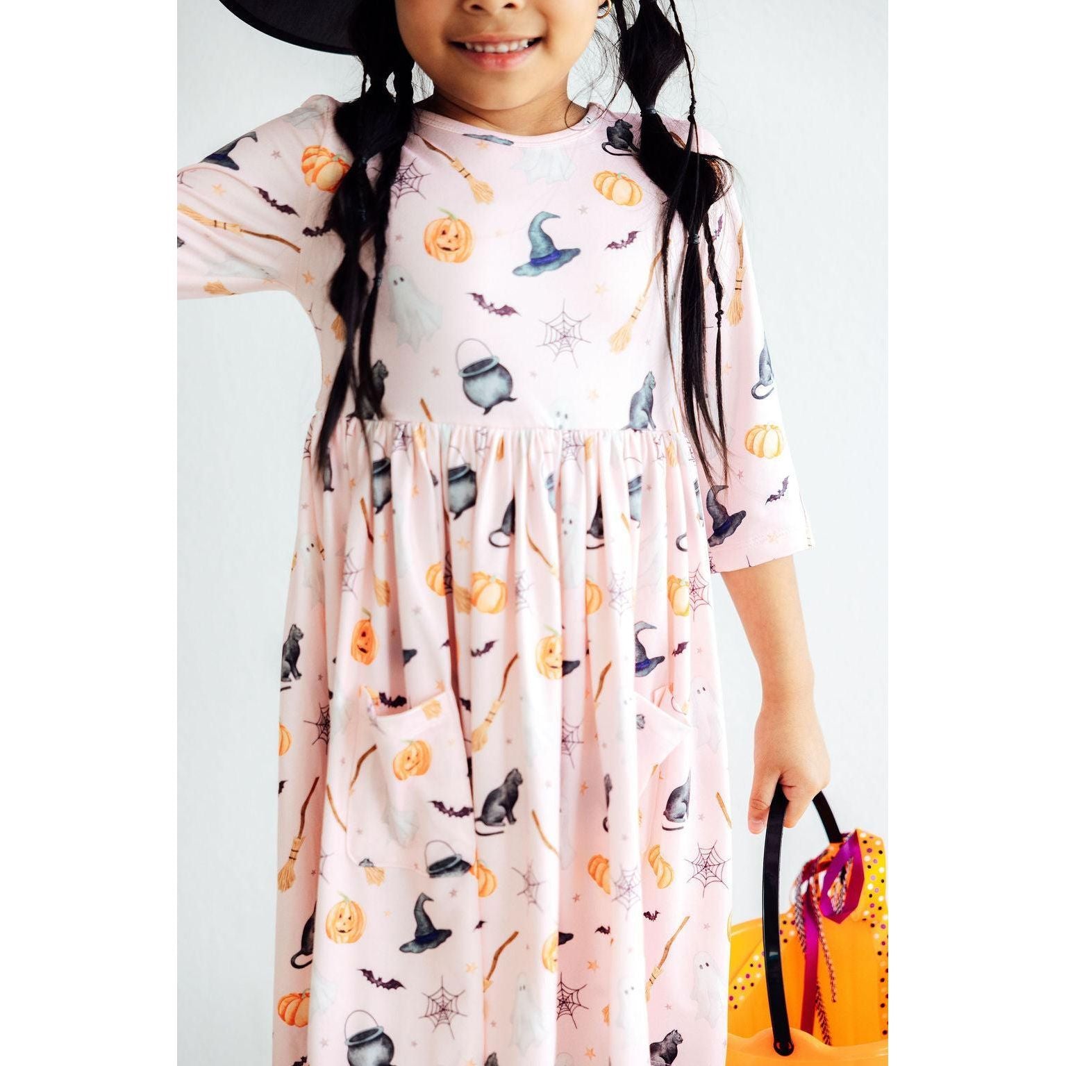 Hey Boo 3/4 Sleeve Pocket Twirl Dress