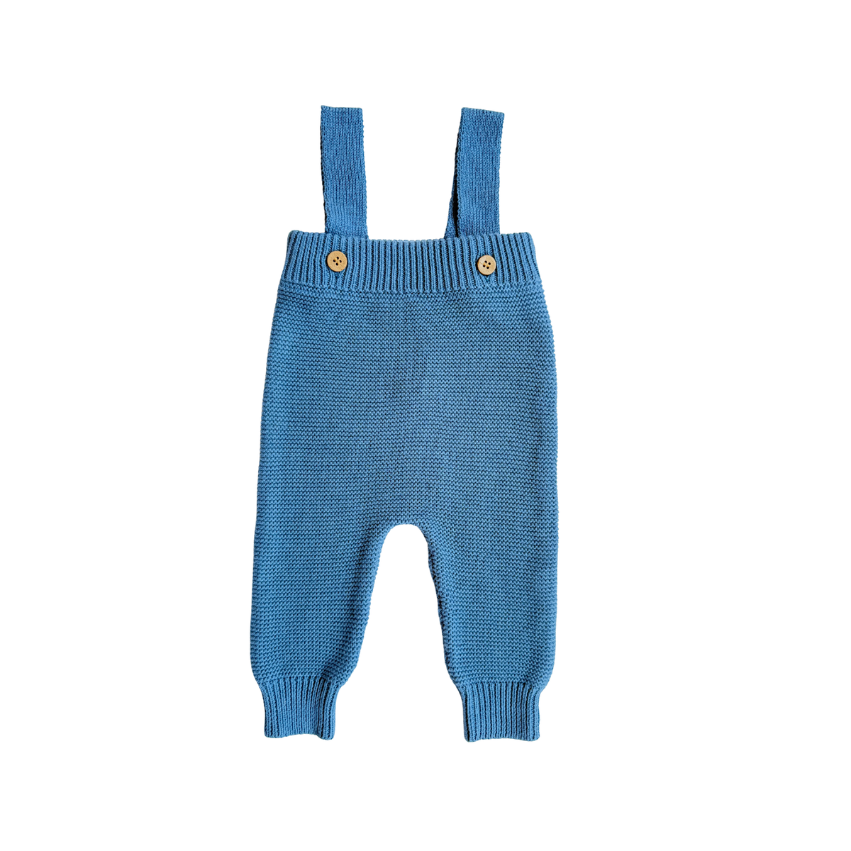 High-Waisted Knit Suspenders - Denim Blue