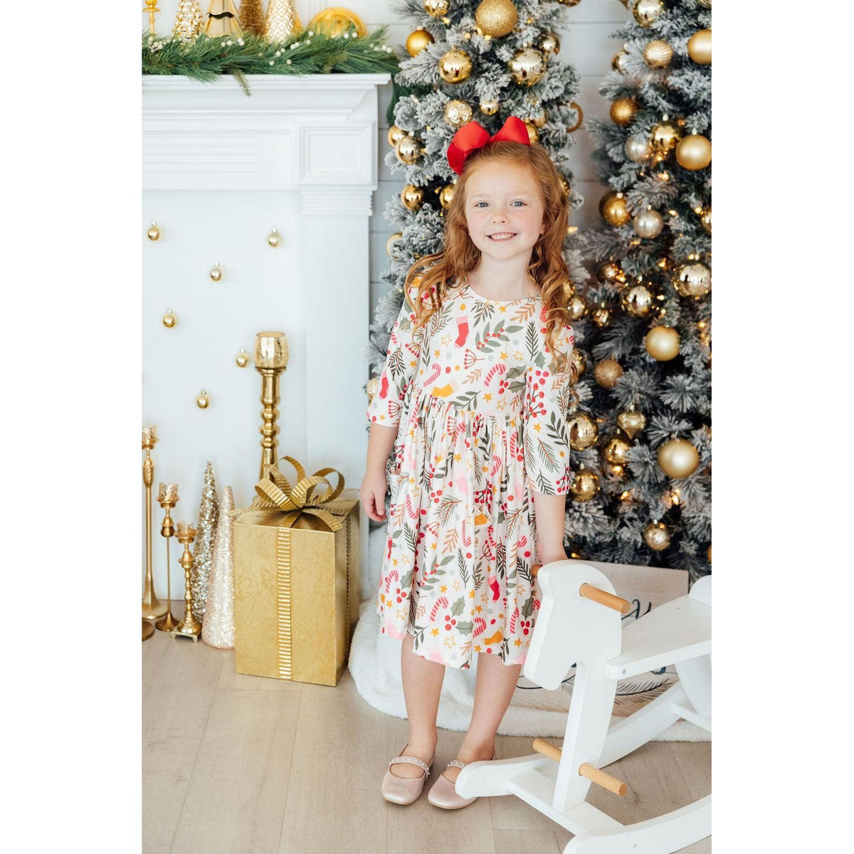 Holly Jolly Christmas 3/4 Sleeve Pocket Twirl Dress