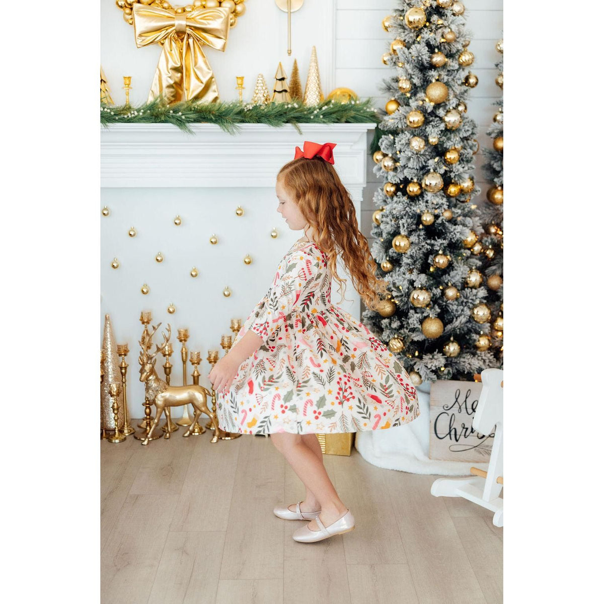 Holly Jolly Christmas 3/4 Sleeve Pocket Twirl Dress
